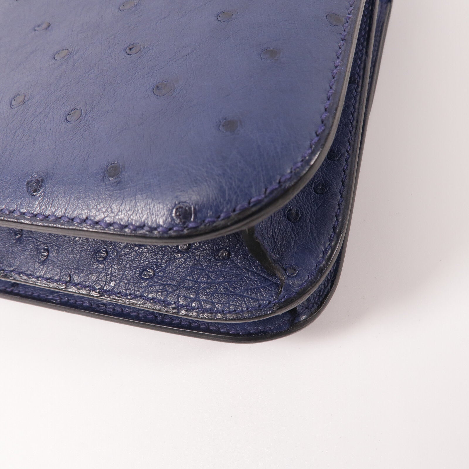 HERMES Ostrich皮革Constance 24肩背袋Bleu Iris