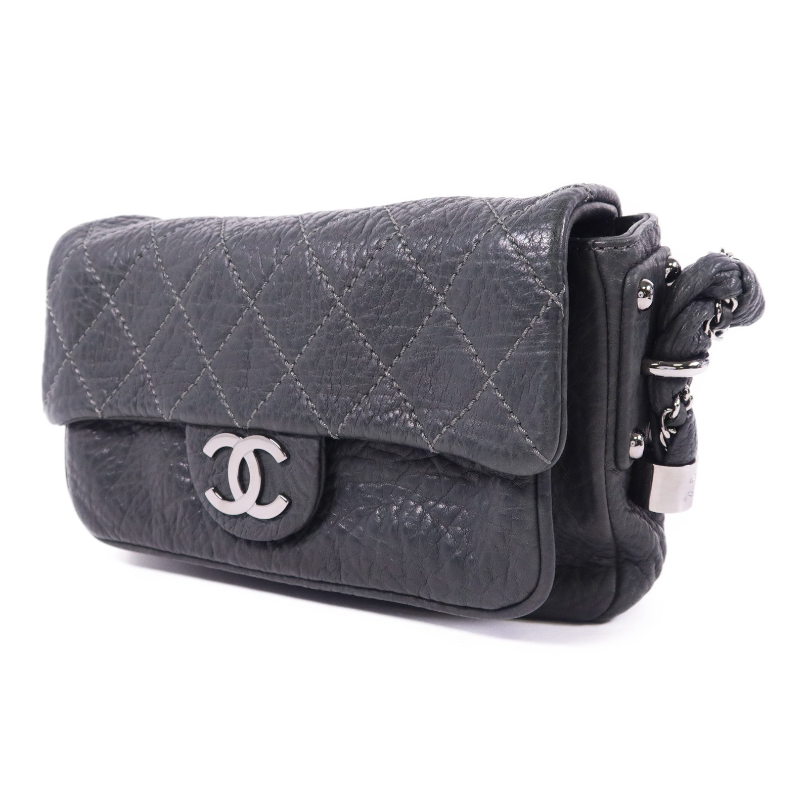 CHANEL 牛皮皮革Co Co Mark Bag銀扣肩背袋