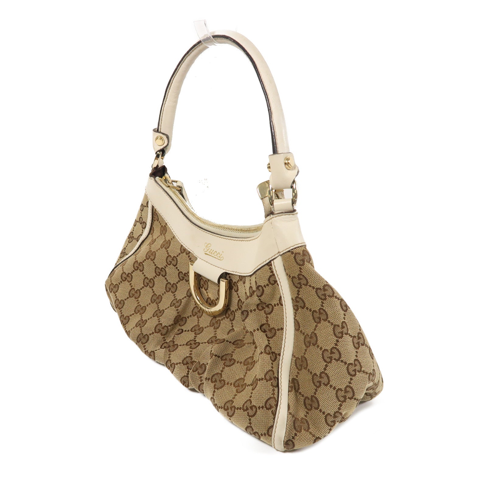 GUCCI 帆布Shoulder Bag金扣肩背袋棕色/米色