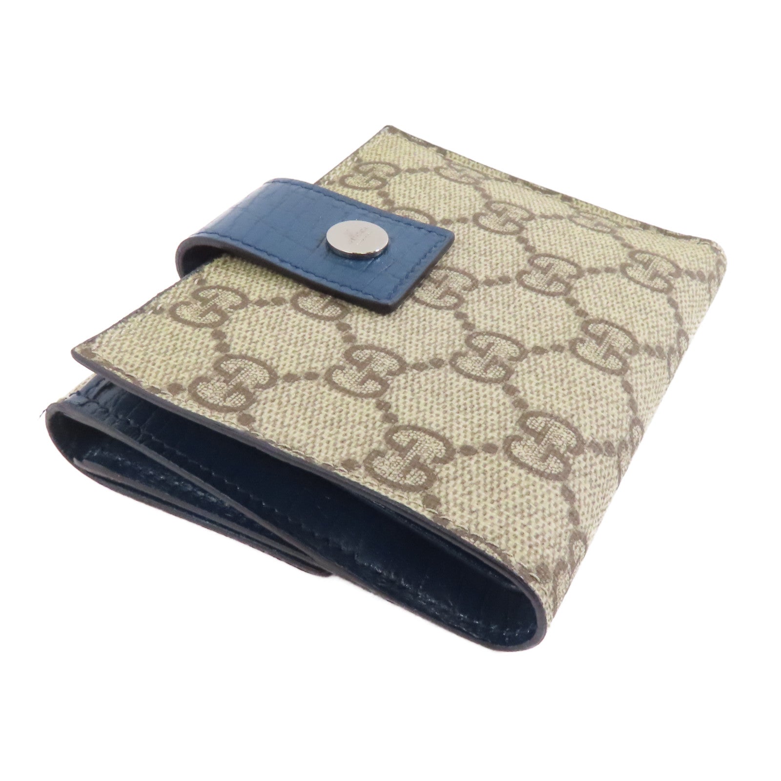 GUCCI 塗層帆布Wallet銀扣棕色/藍色