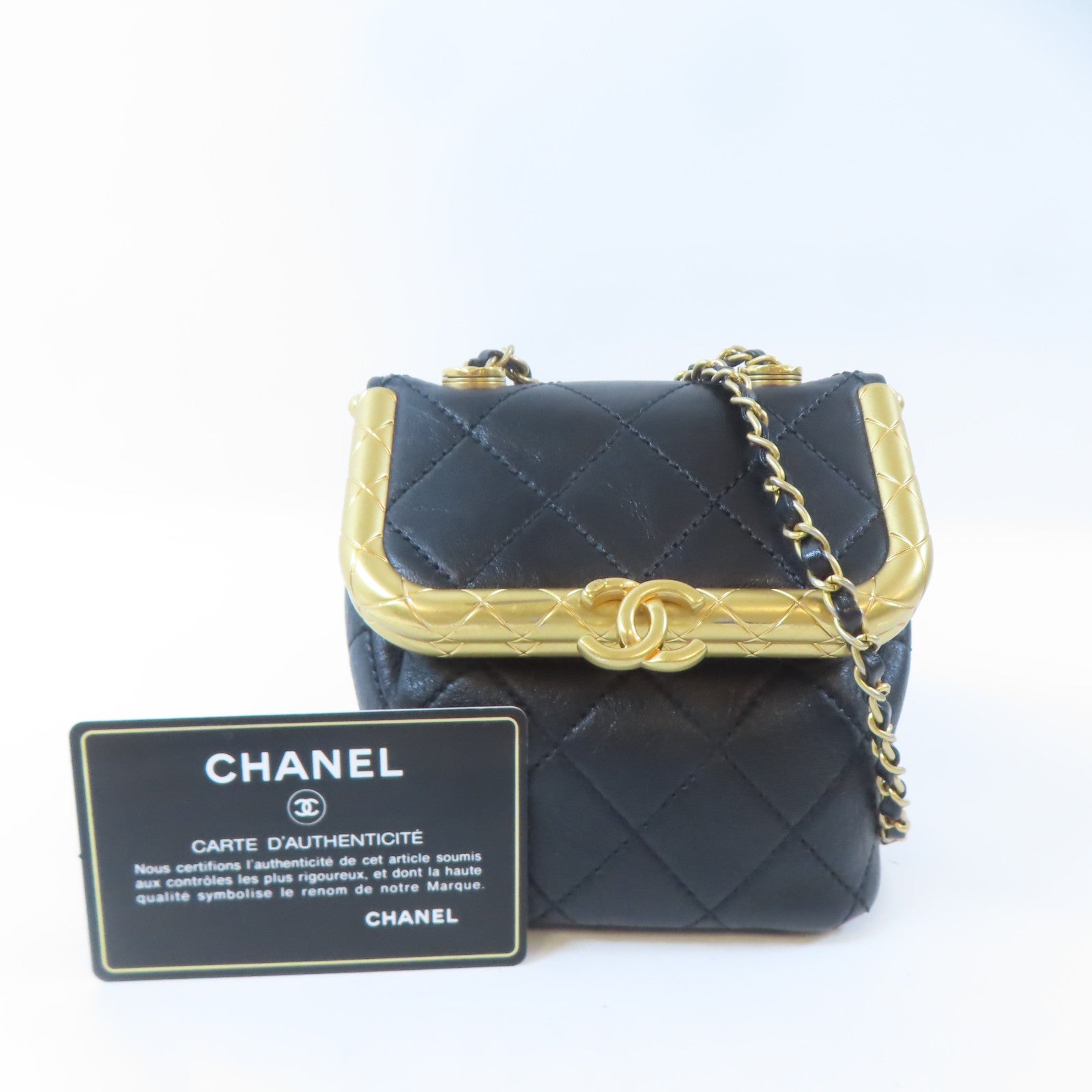 CHANEL CC GHW 2 Way Chain Shoulder Crossbody Handbag Calfskin Leather Black