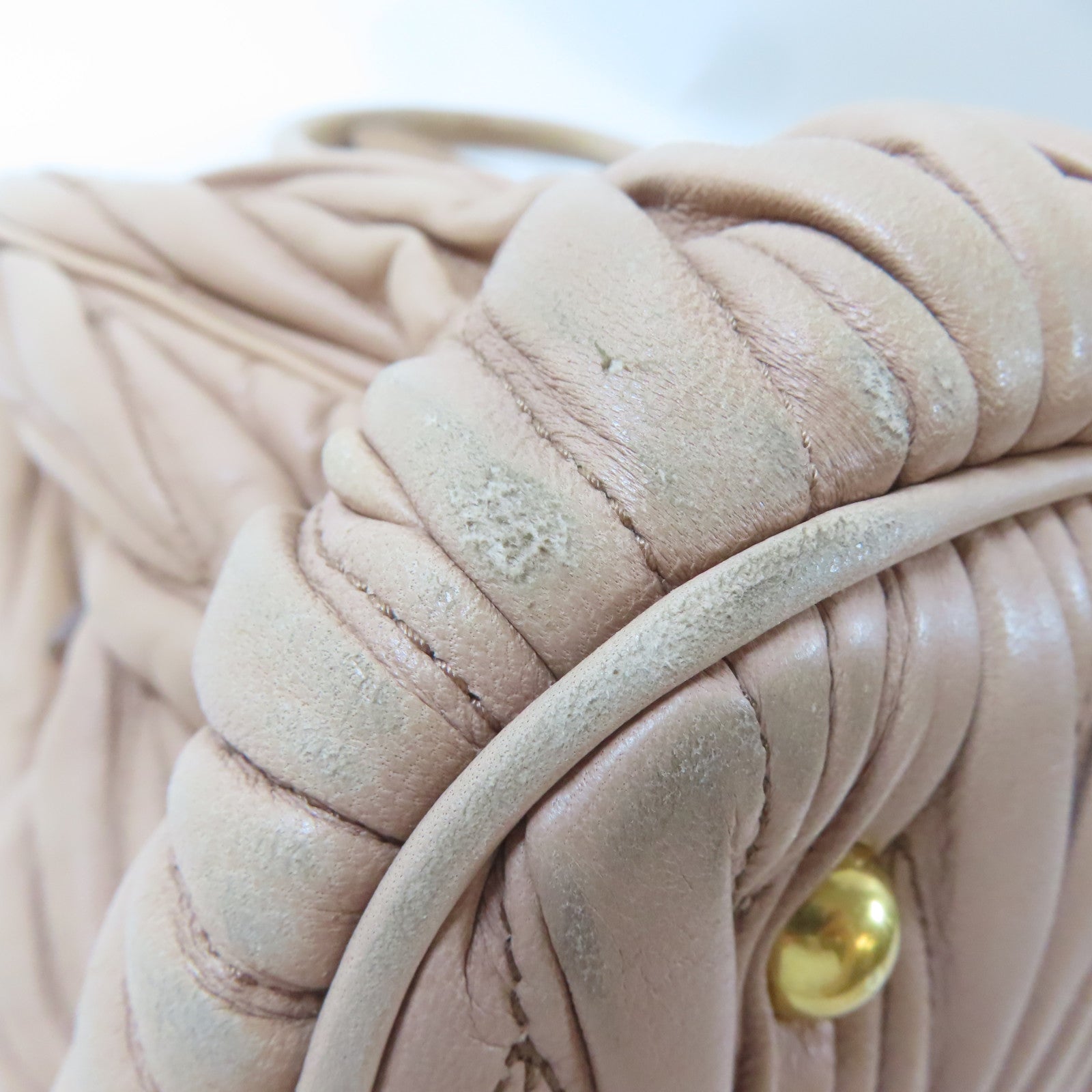 Miu Miu 皮革2Way Shoulder金扣手挽肩背兩用袋粉紅色
