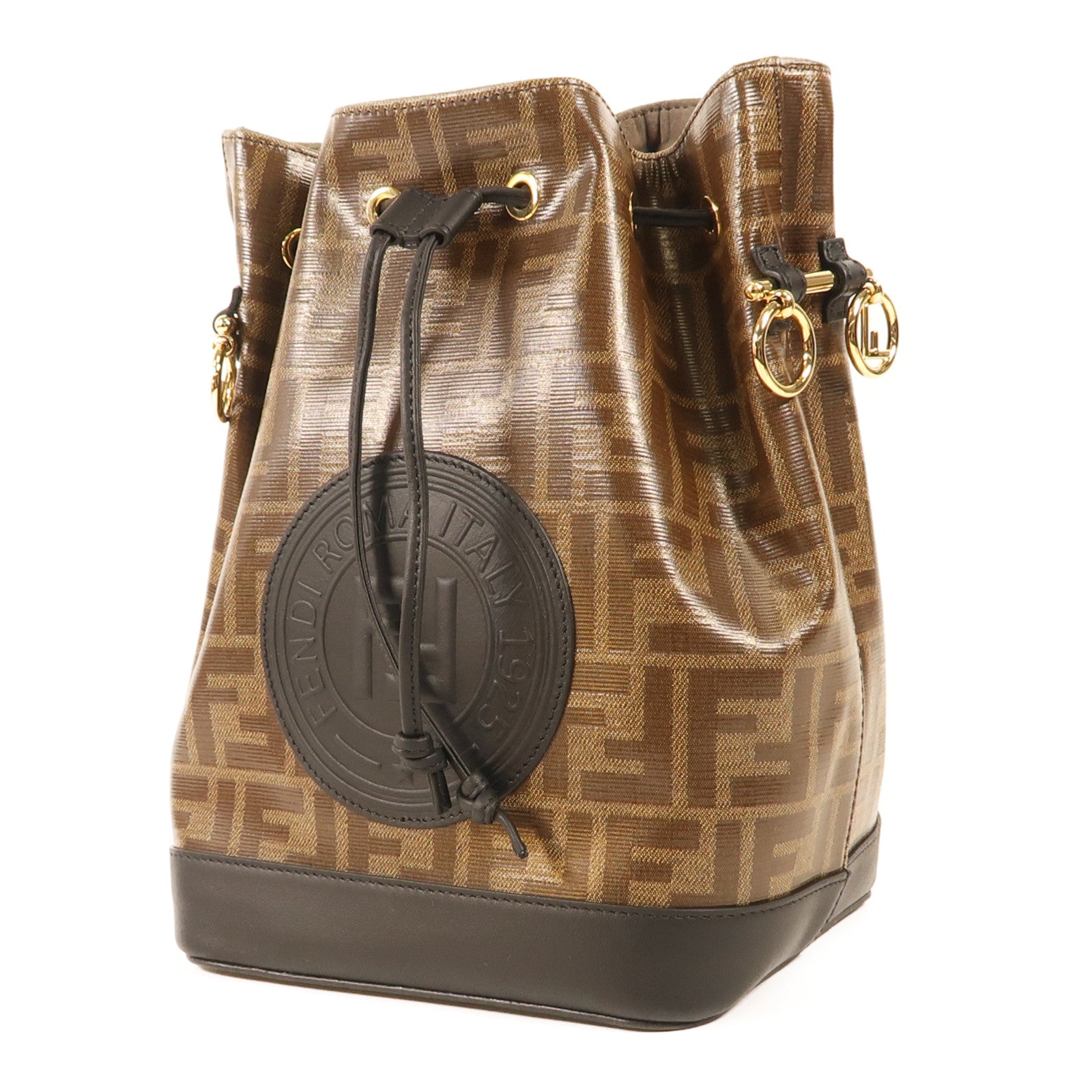 FENDI 塗層帆布MON TRESOR金扣肩背袋