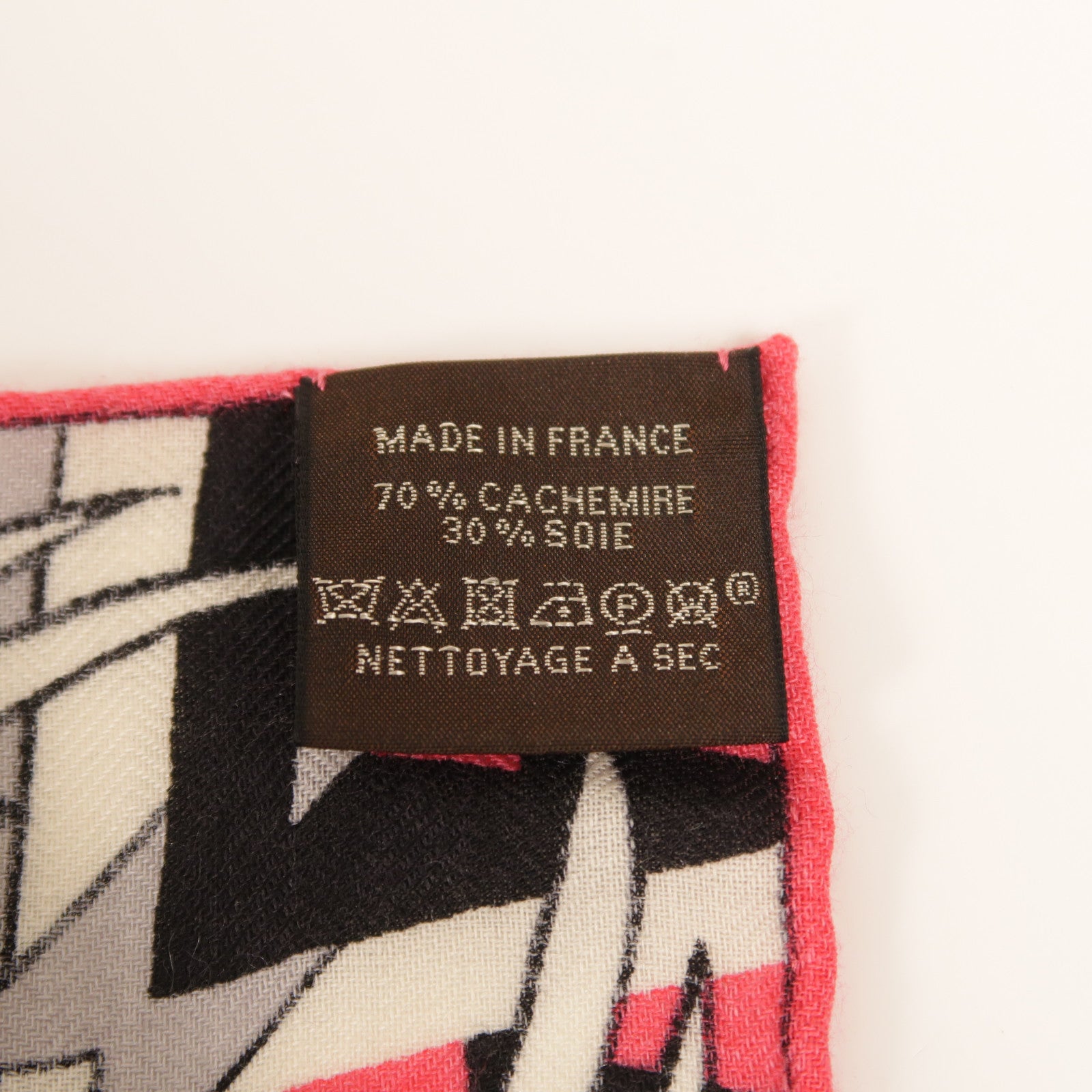 HERMES Scarf Wool/Silk Pink/Black/White