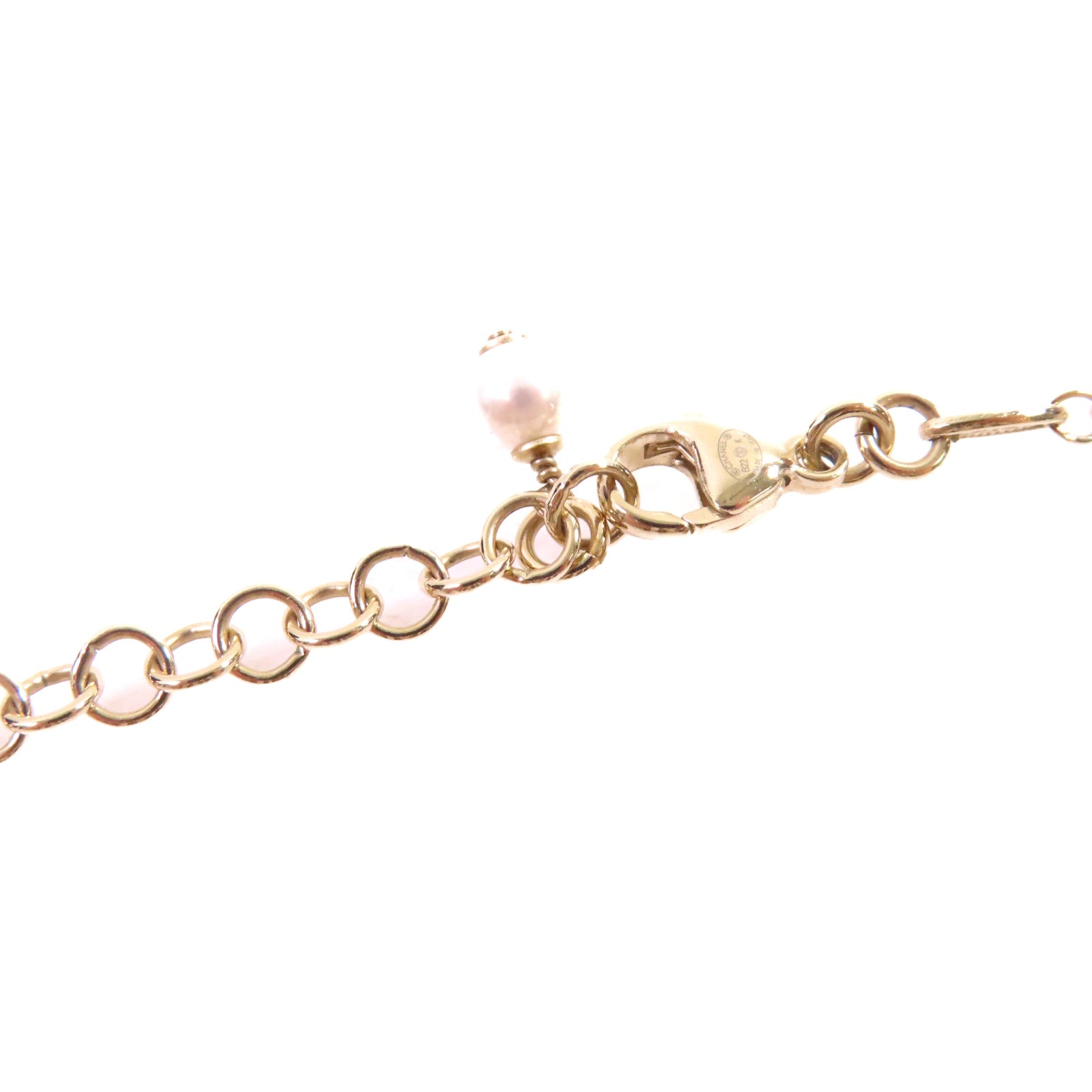 CHANEL 金屬/仿珍珠Necklace金扣項鏈白色/金色