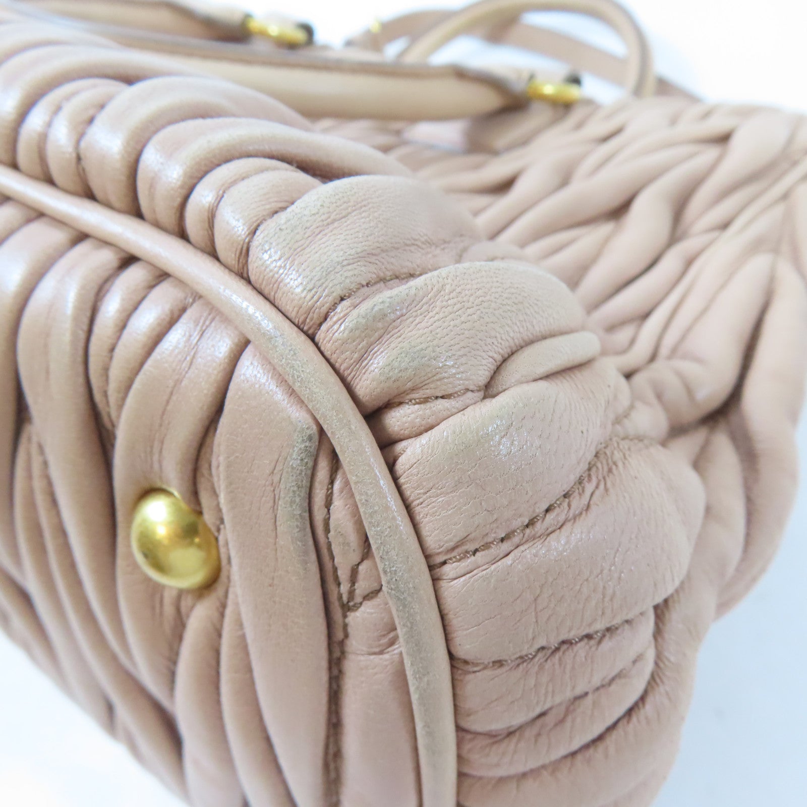 Miu Miu 皮革2Way Shoulder金扣手挽肩背兩用袋粉紅色