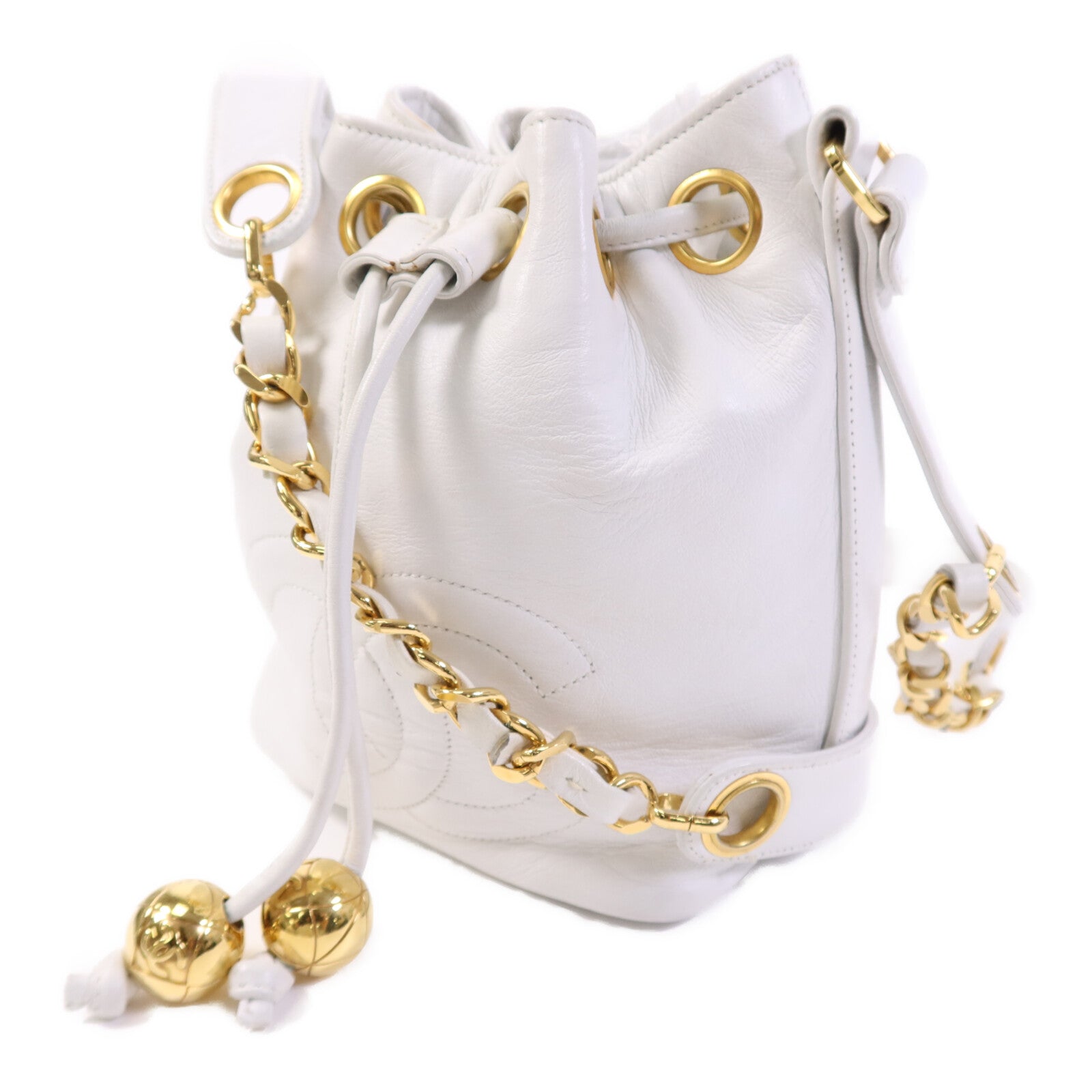 CHANEL 牛皮皮革Vintage Mini Buecket Bag金扣鏈帶肩背袋