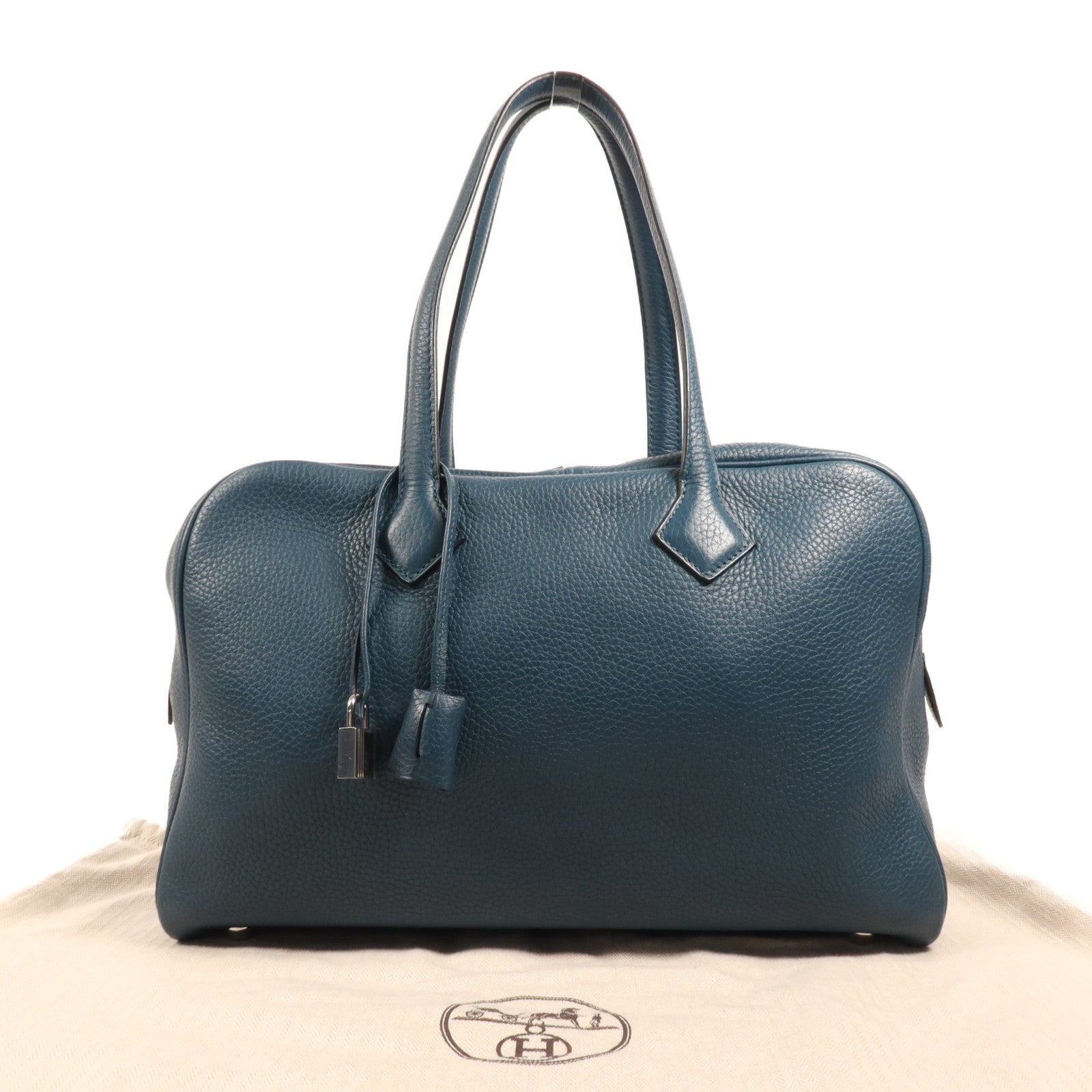 HERMES Clemence皮革Victoria 35銀扣手挽袋Cobalt