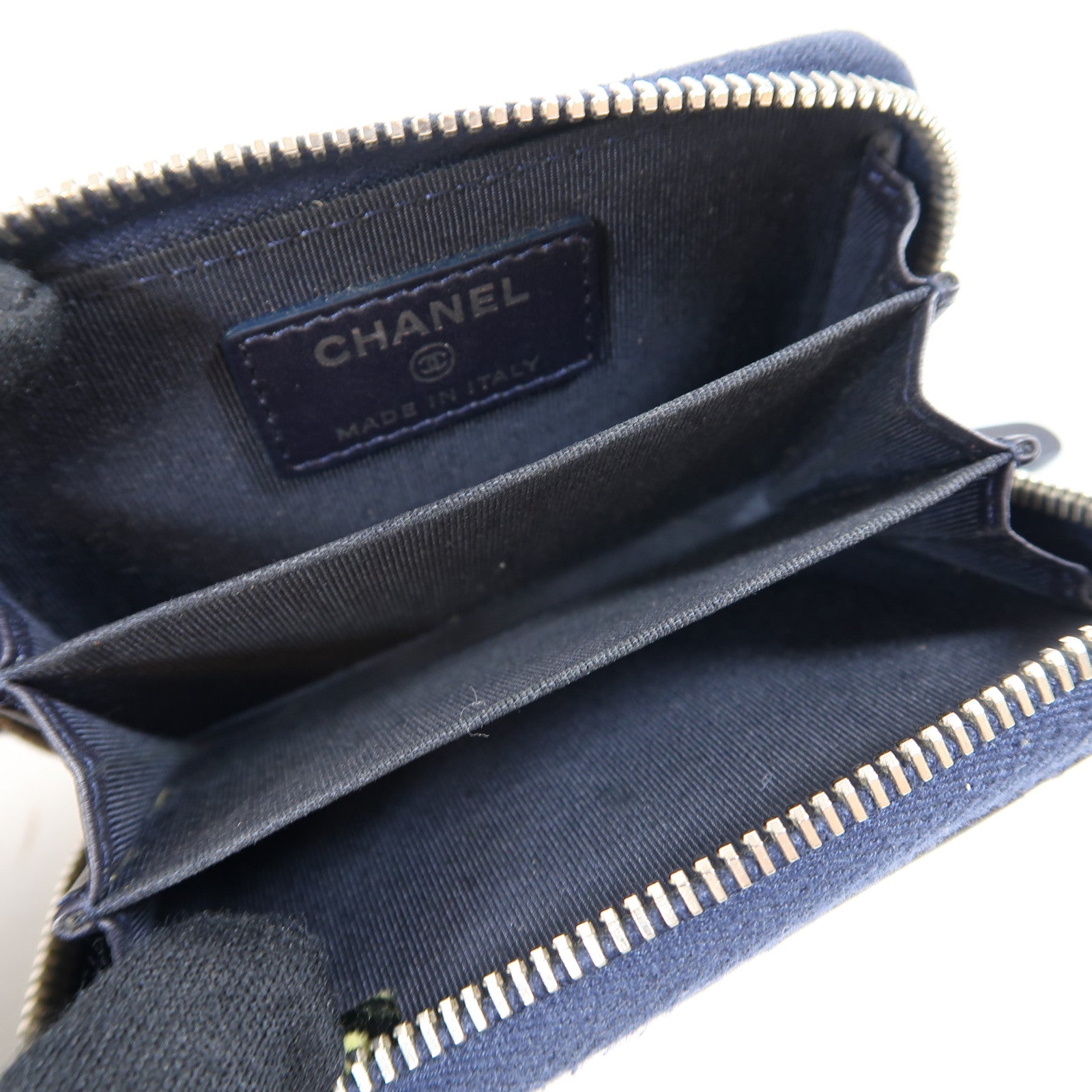 CHANEL 菱格Caviar皮革Card Case銀扣卡片套深藍色