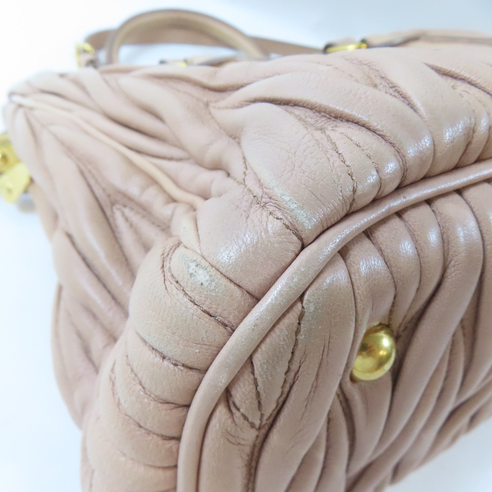 Miu Miu 皮革2Way Shoulder金扣手挽肩背兩用袋粉紅色