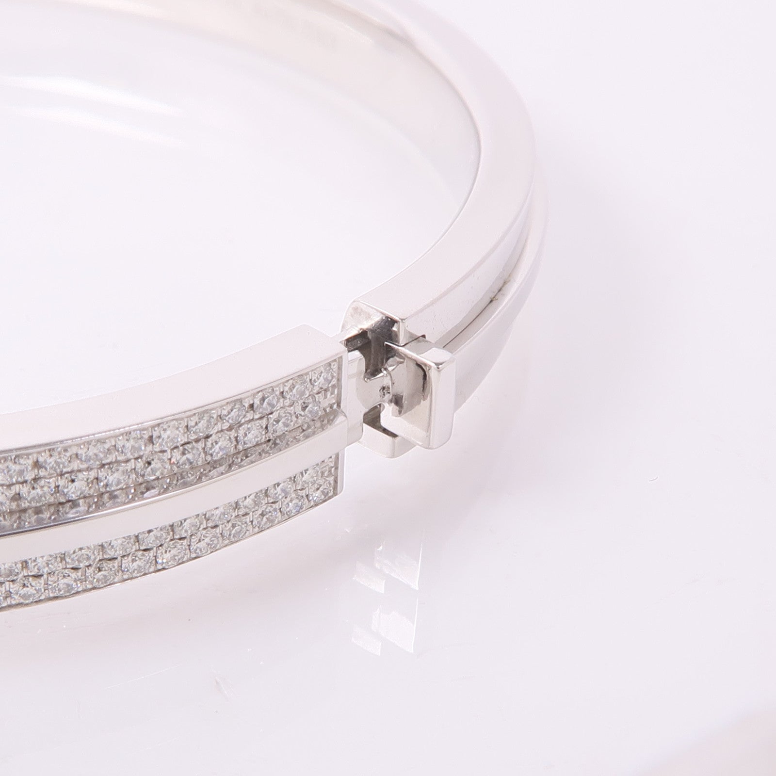 TIFFANY＆CO 18K白金T Pave Diamond Hinged Bangle鑽石手鐲