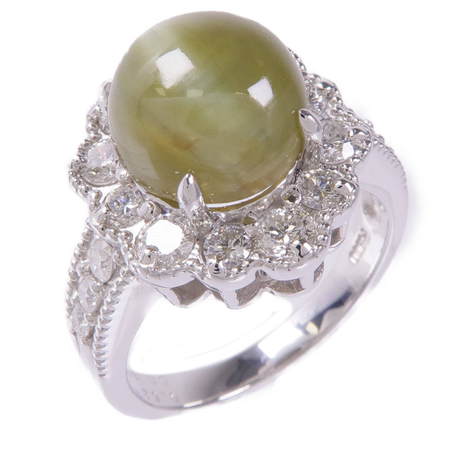 JEWELRY PT900鉑金Cat's Eye/Diamond Ring貓眼石/鑽石戒指US#6.25