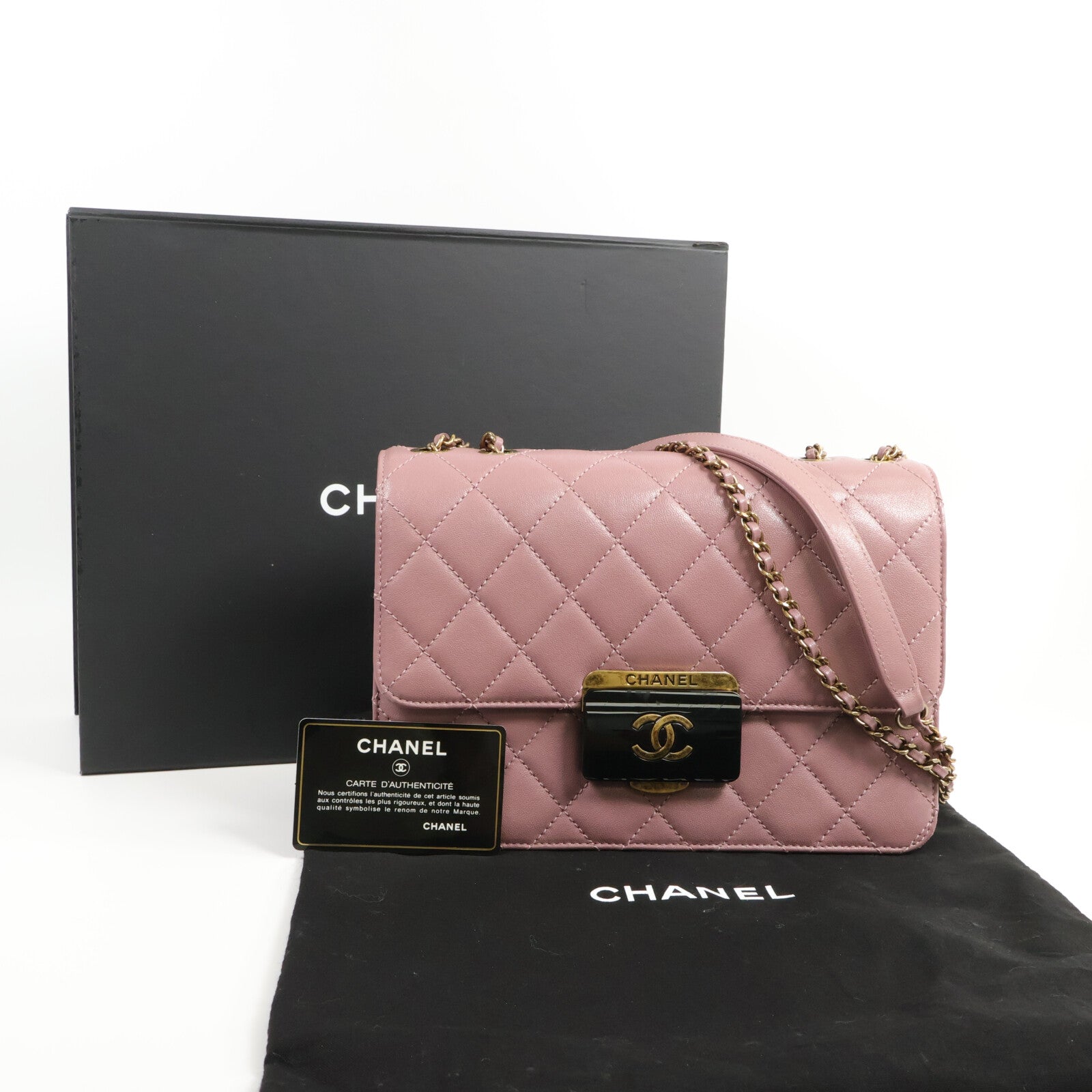 CHANEL 牛皮皮革Beauty Lock Flap Bag鏈帶肩背袋