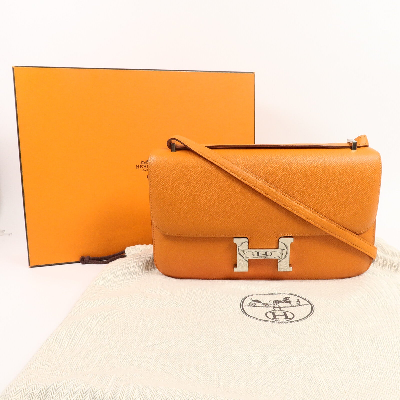HERMES Epsom皮革Constance Elan肩背袋Orange