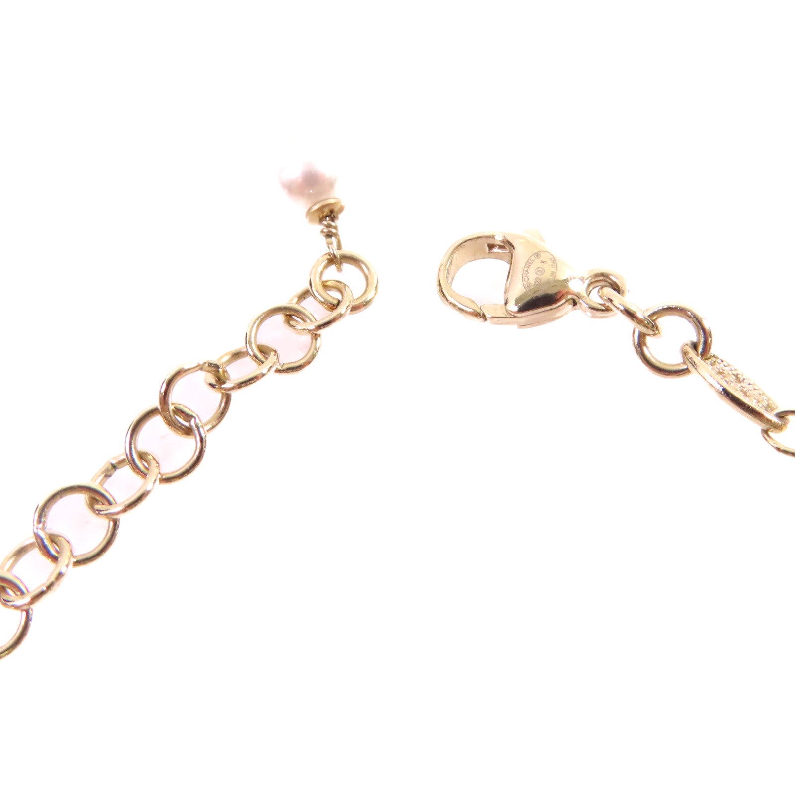 CHANEL 金屬/仿珍珠Necklace金扣項鏈白色/金色