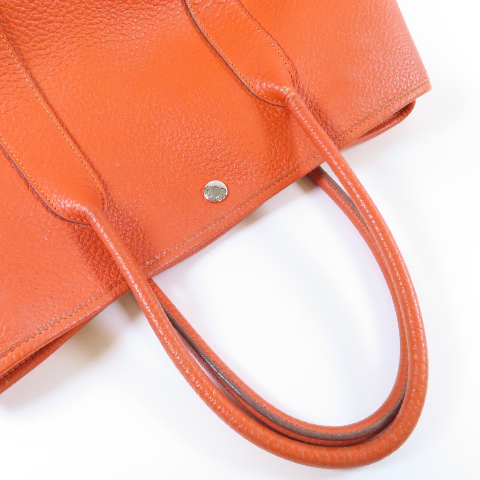 HERMES 【激減優惠】Country皮革Garden Party PM銀扣手挽袋橙色