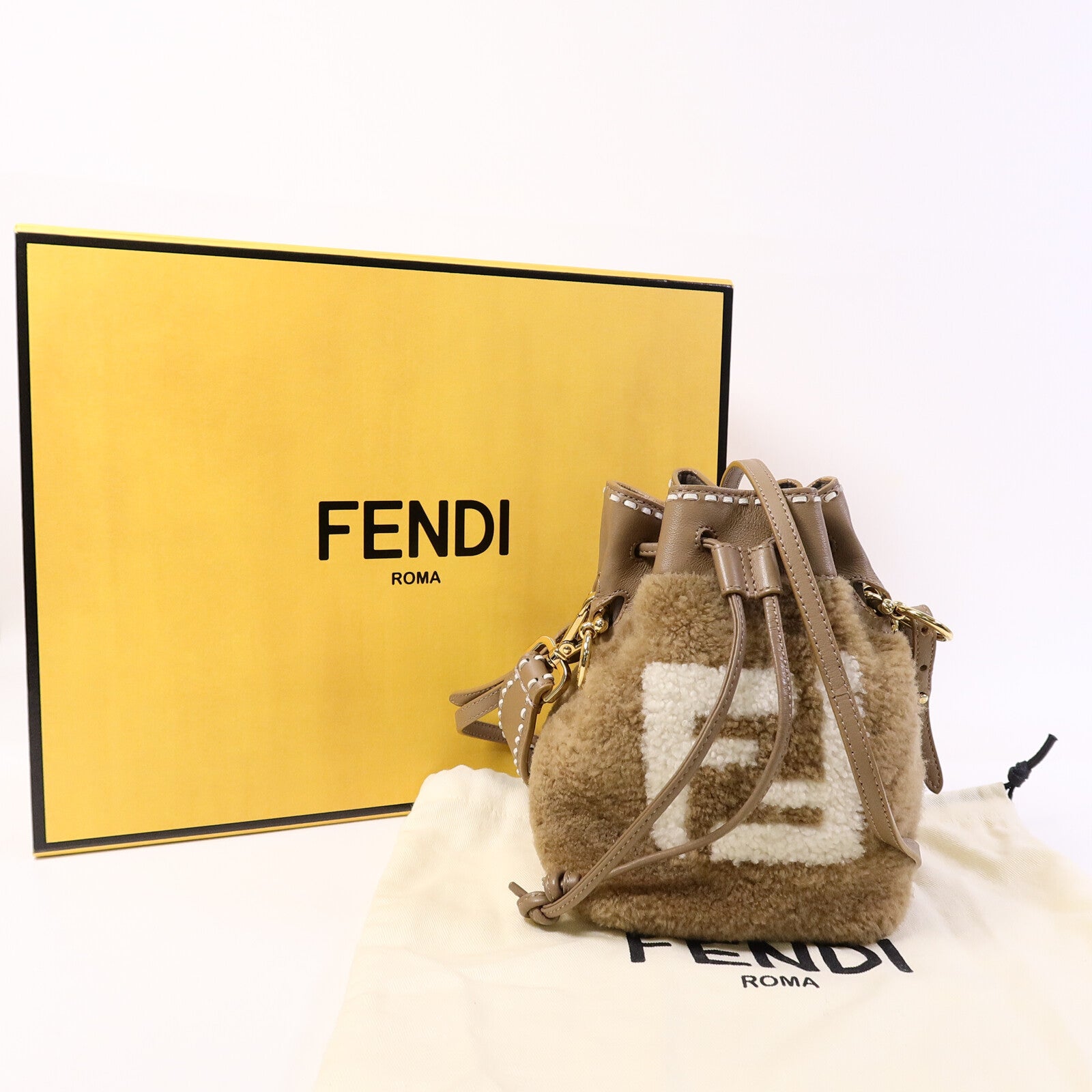 FENDI 羊毛Mini Mon Tresor手挽肩背兩用袋