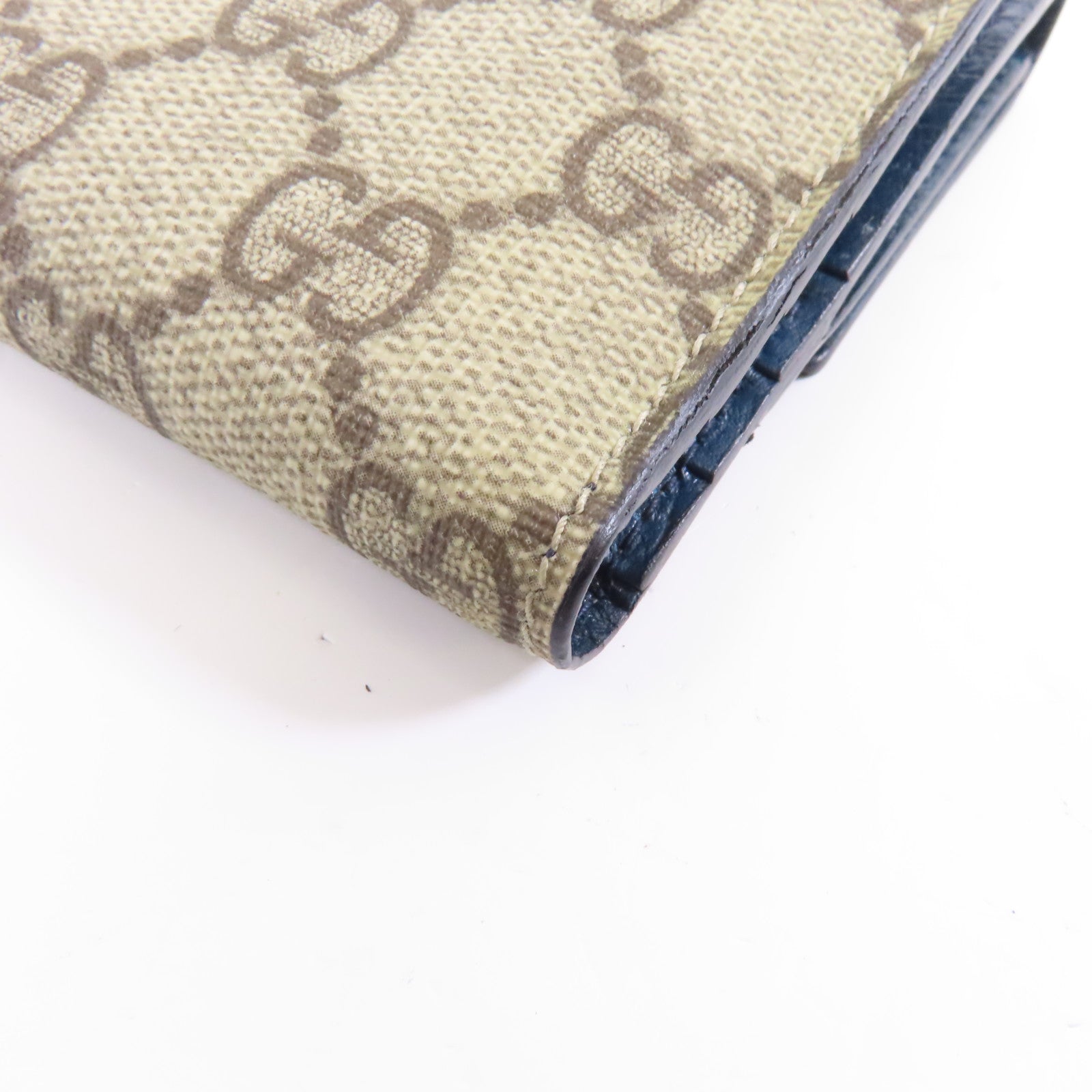 GUCCI 塗層帆布Wallet銀扣棕色/藍色