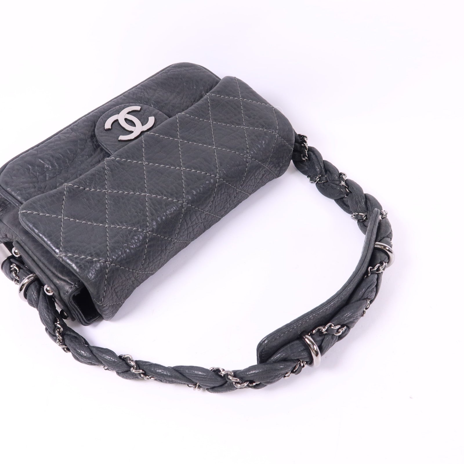 CHANEL 牛皮皮革Co Co Mark Bag銀扣肩背袋