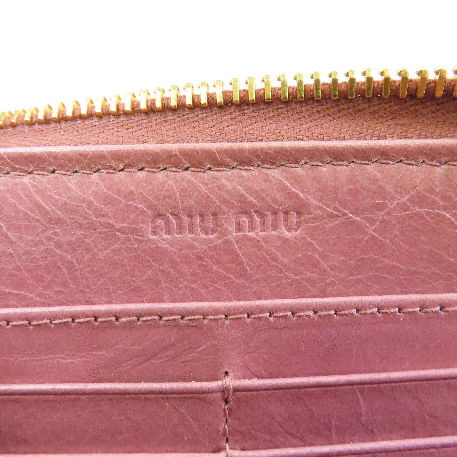 Miu Miu 牛皮皮革Long Wallet金扣長錢包粉紅色