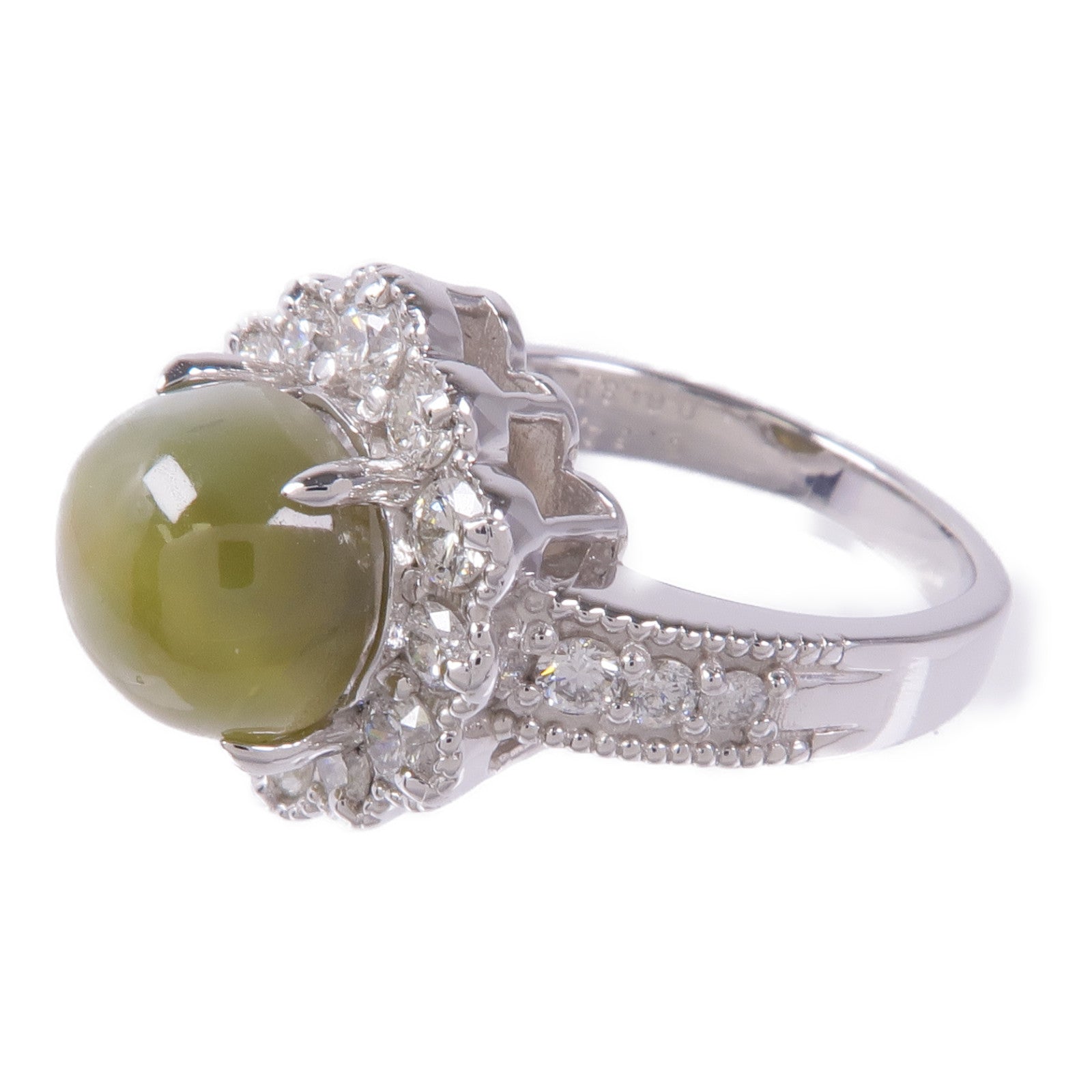 JEWELRY PT900鉑金Cat's Eye/Diamond Ring貓眼石/鑽石戒指US#6.25