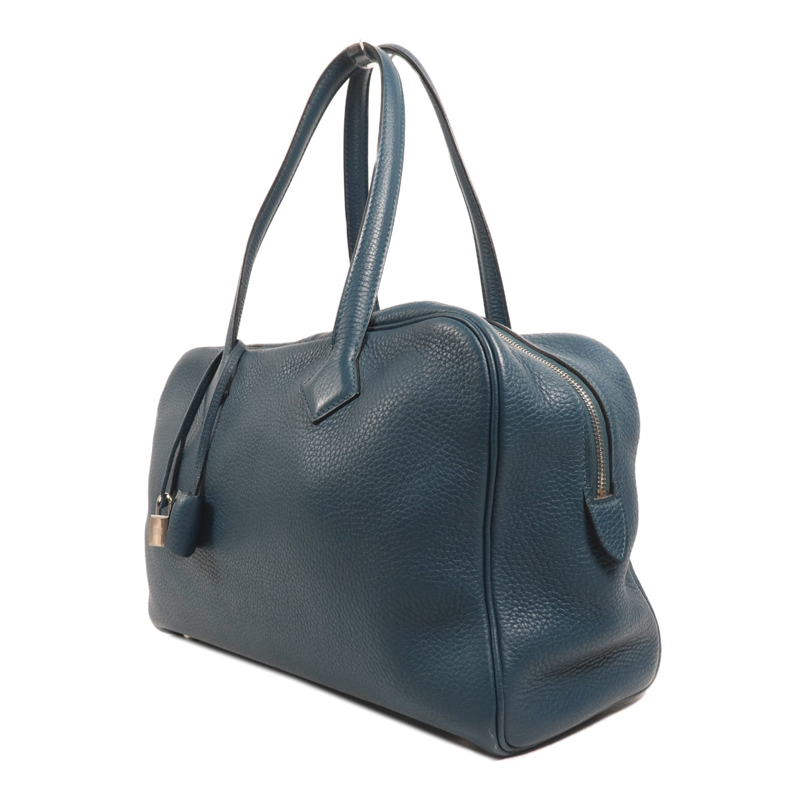 HERMES Clemence皮革Victoria 35銀扣手挽袋Cobalt