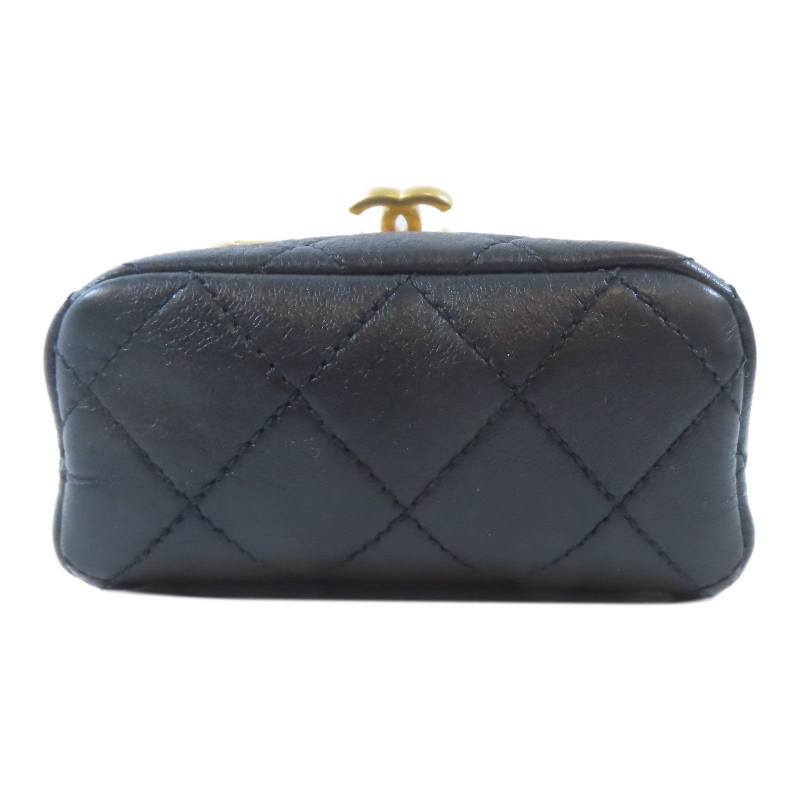 CHANEL CC GHW 2 Way Chain Shoulder Crossbody Handbag Calfskin Leather Black