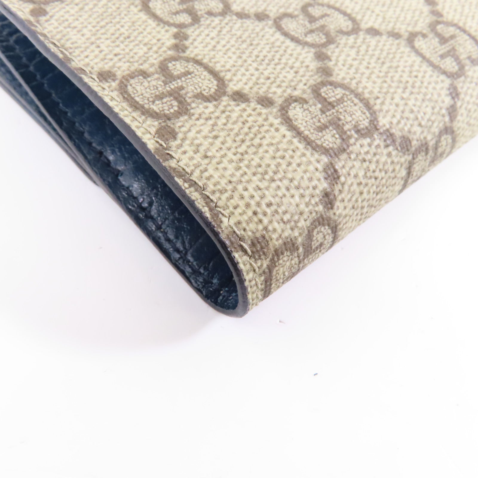 GUCCI 塗層帆布Wallet銀扣棕色/藍色