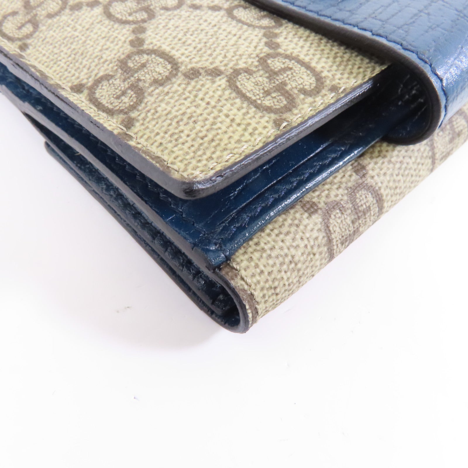 GUCCI 塗層帆布Wallet銀扣棕色/藍色