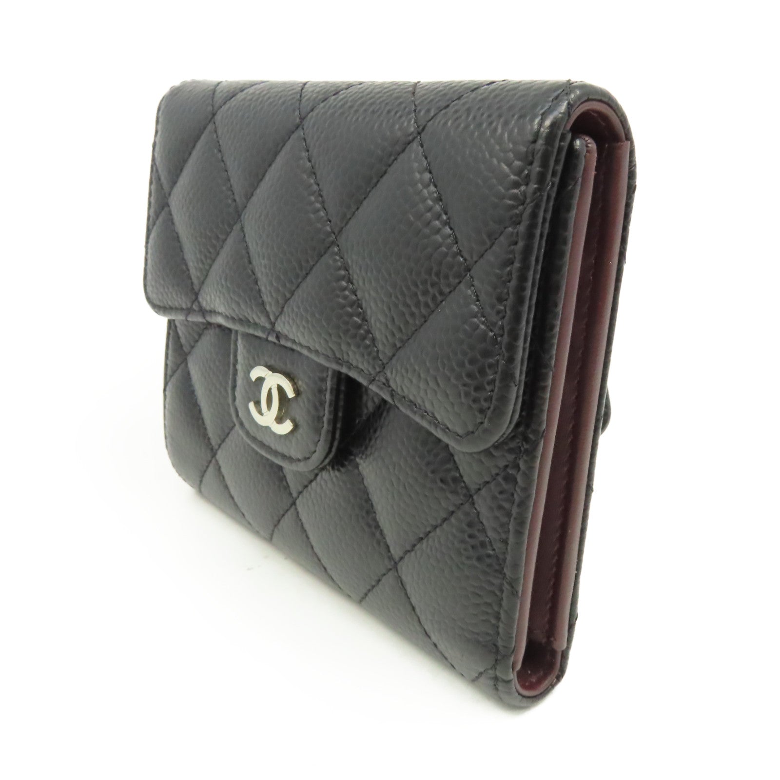 CHANEL 菱格Caviar皮革Classic Small Flap Wallet銀扣錢包黑色