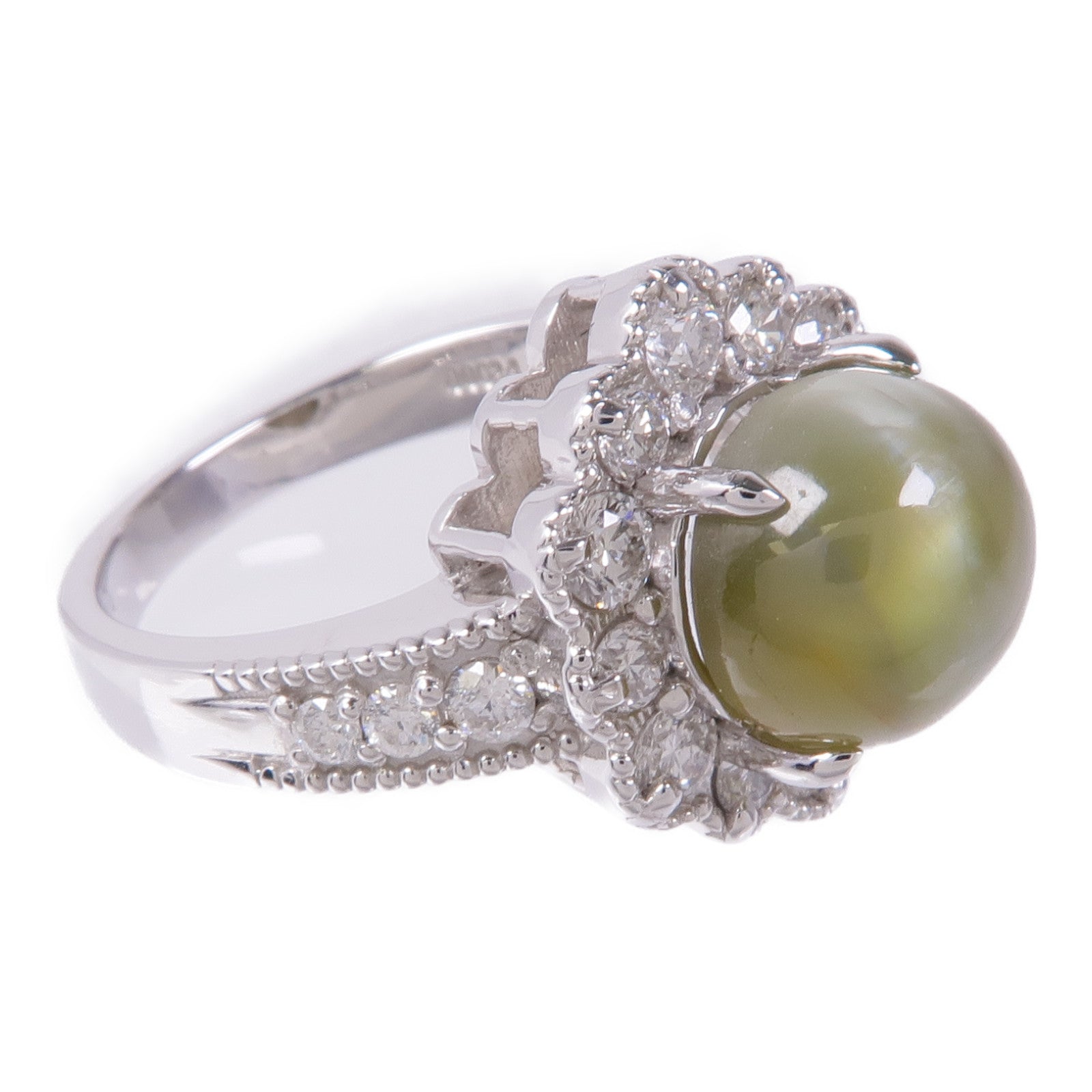 JEWELRY PT900鉑金Cat's Eye/Diamond Ring貓眼石/鑽石戒指US#6.25