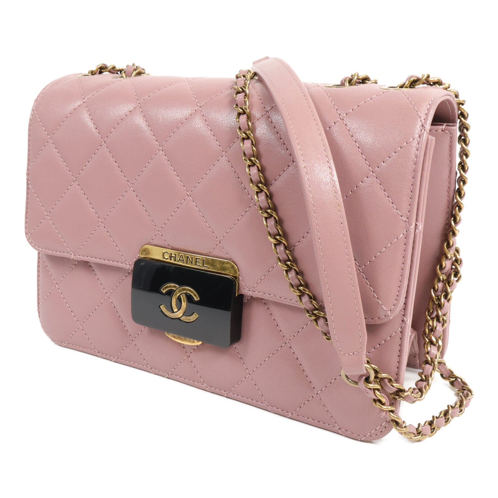 CHANEL 牛皮皮革Beauty Lock Flap Bag鏈帶肩背袋
