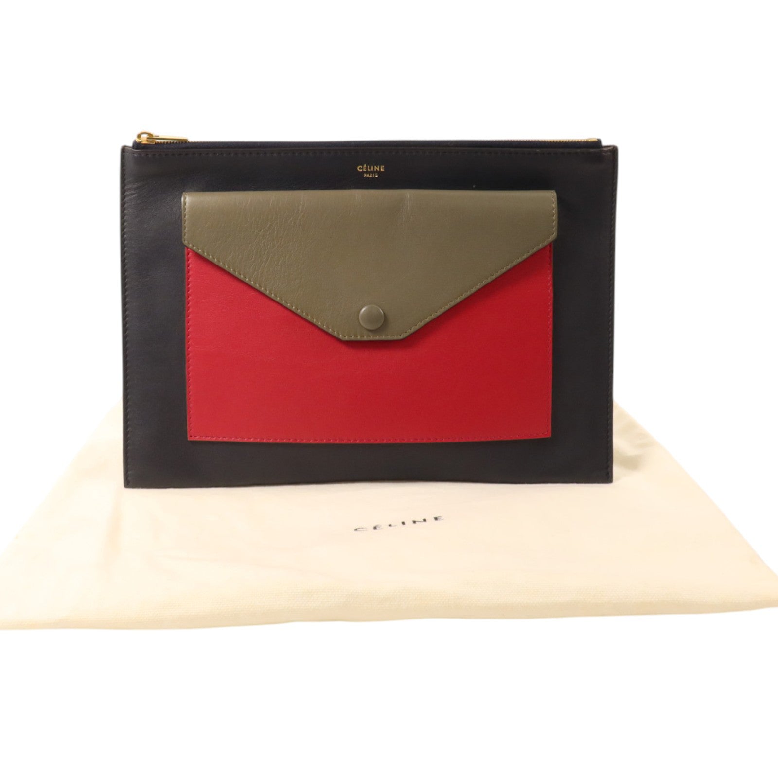CELINE 牛皮皮革Clutch Bag金扣手拿包