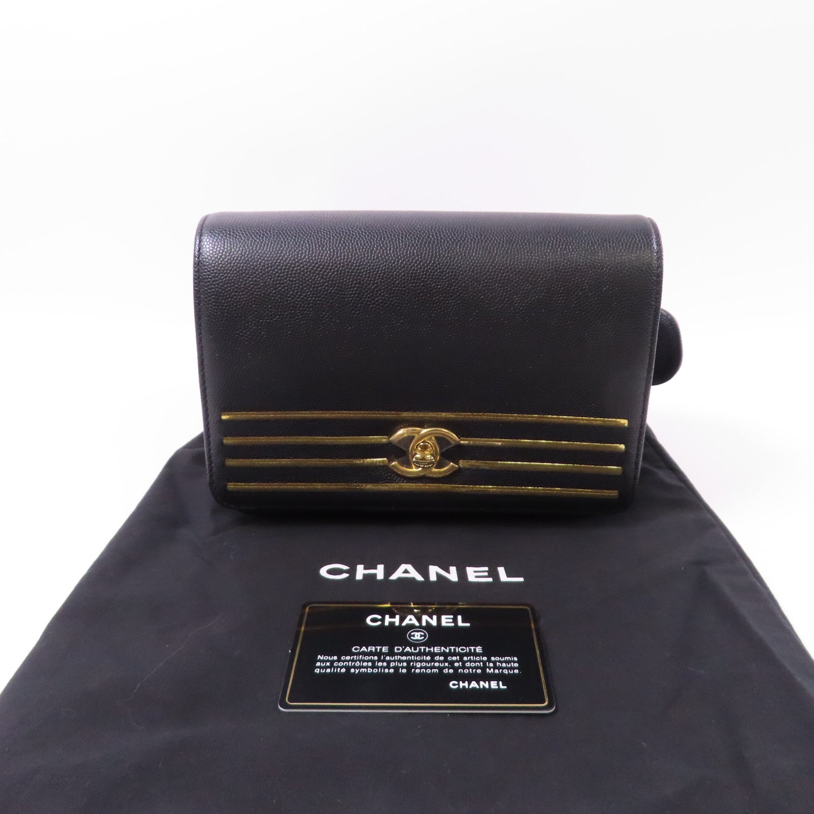 CHANEL 【激減優惠】牛皮皮革Waist Bag金扣腰包黑色