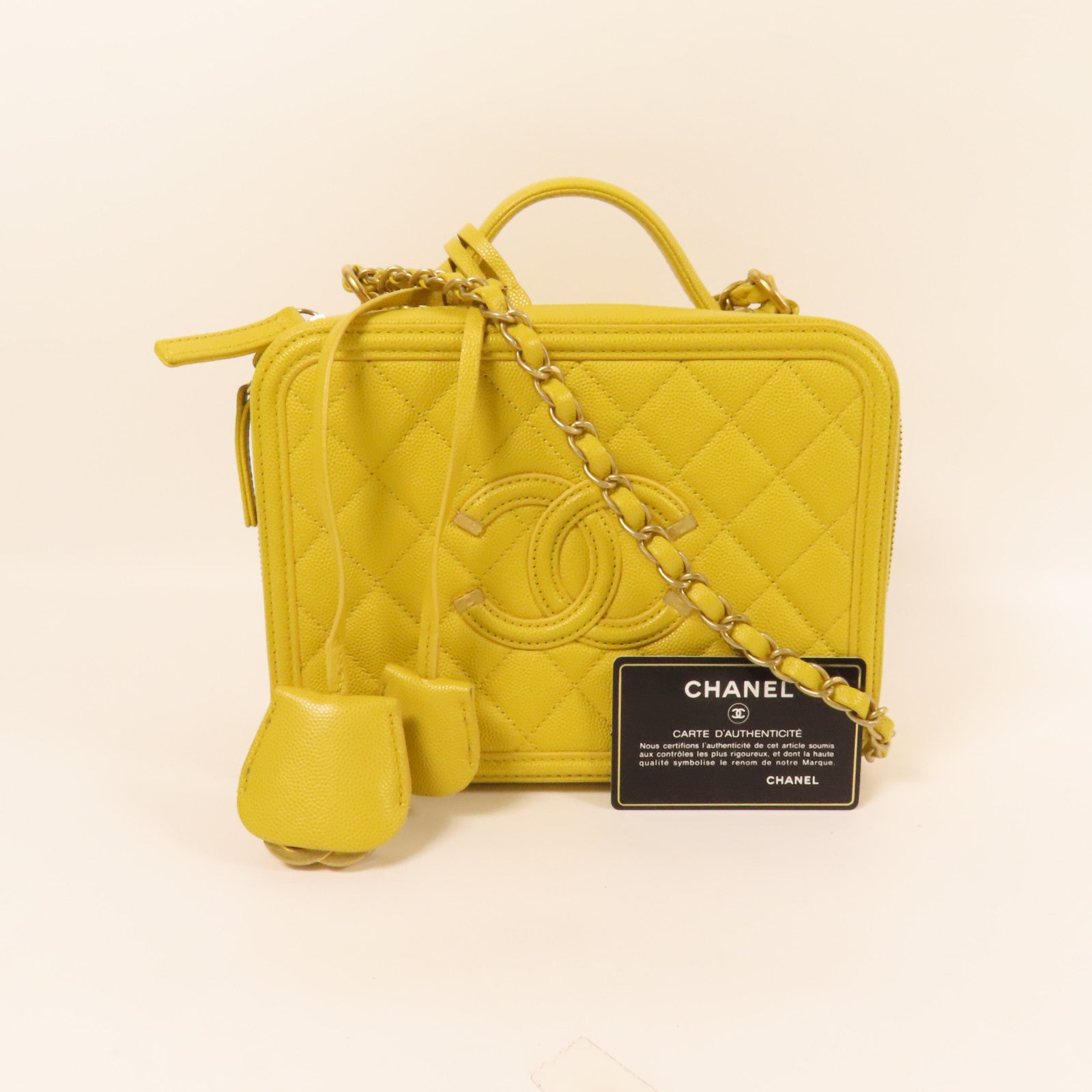 CHANEL 牛皮皮革Vanity Case金扣手挽肩背兩用袋