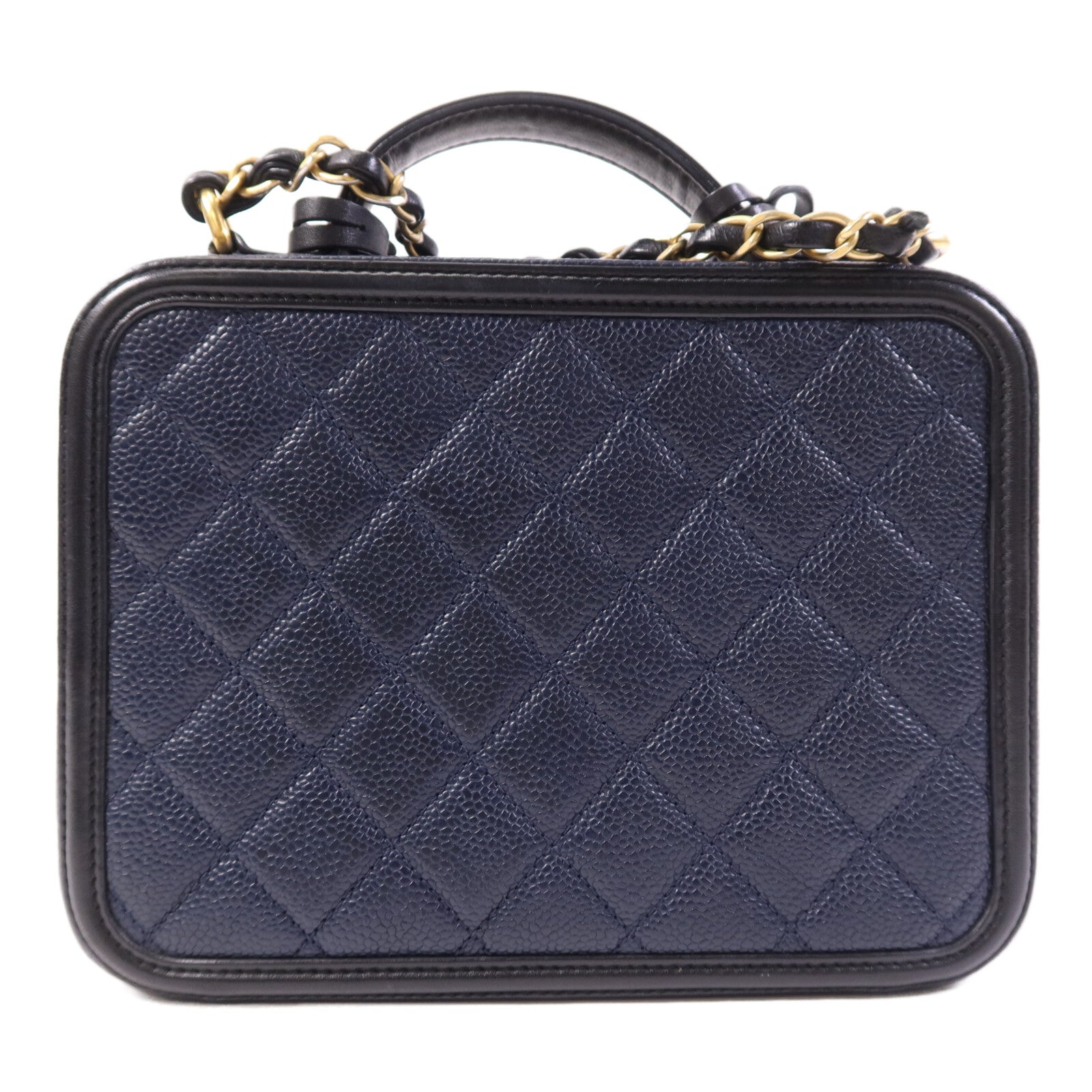 CHANEL 牛皮皮革Filigree Vanity Case金扣鏈帶手挽肩背兩用袋