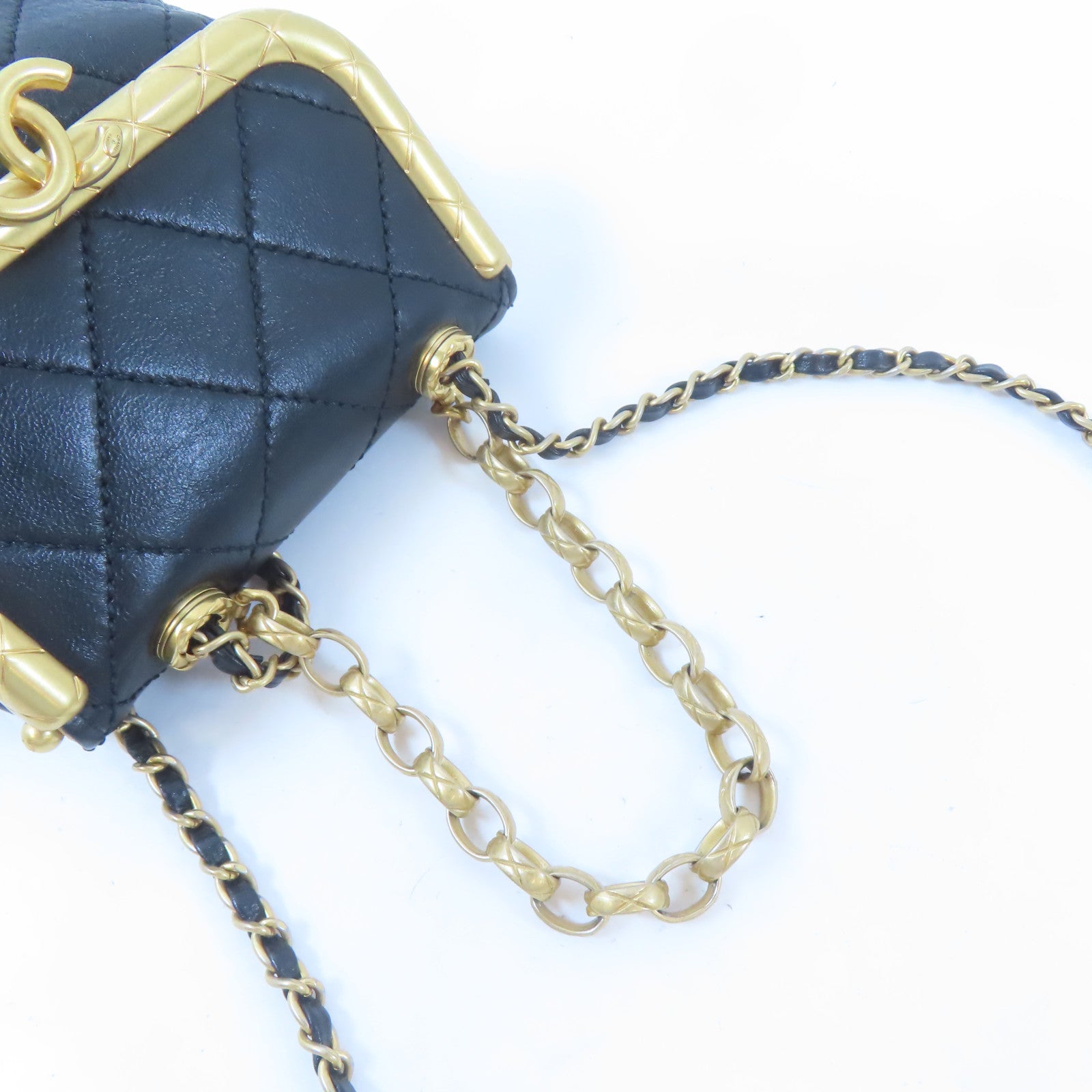 CHANEL CC GHW 2 Way Chain Shoulder Crossbody Handbag Calfskin Leather Black