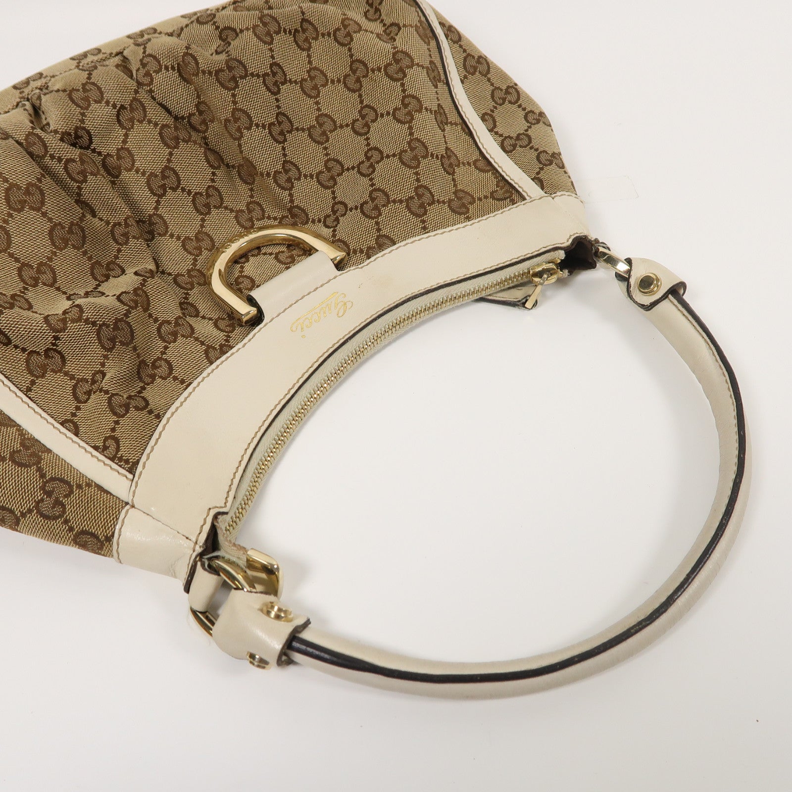 GUCCI 帆布Shoulder Bag金扣肩背袋棕色/米色