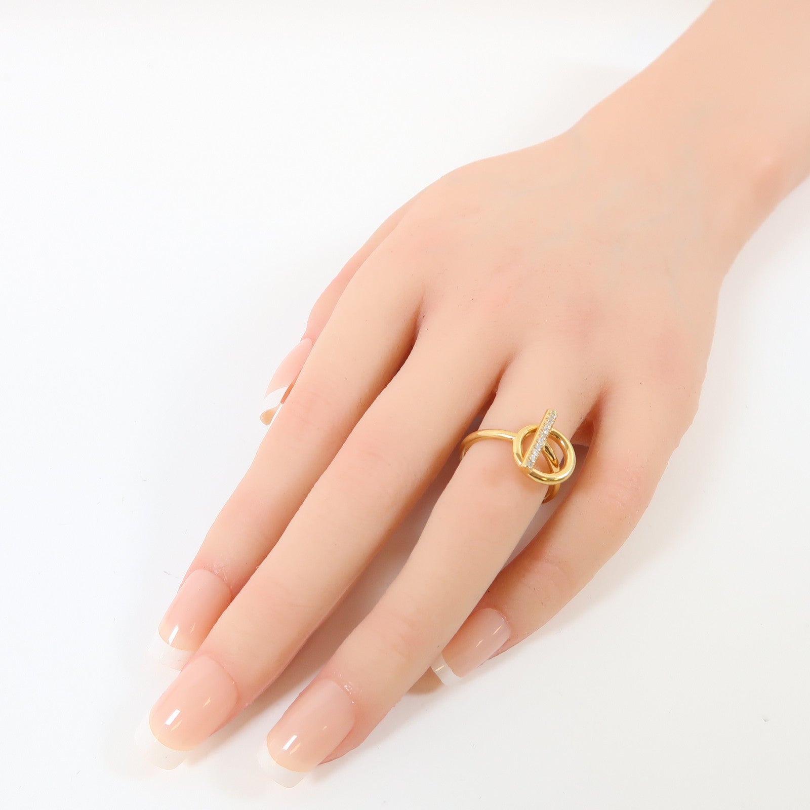 HERMES 18K玫瑰金Echappee Ring 0.07ct鑽石戒指Hermes#50/US#5.5