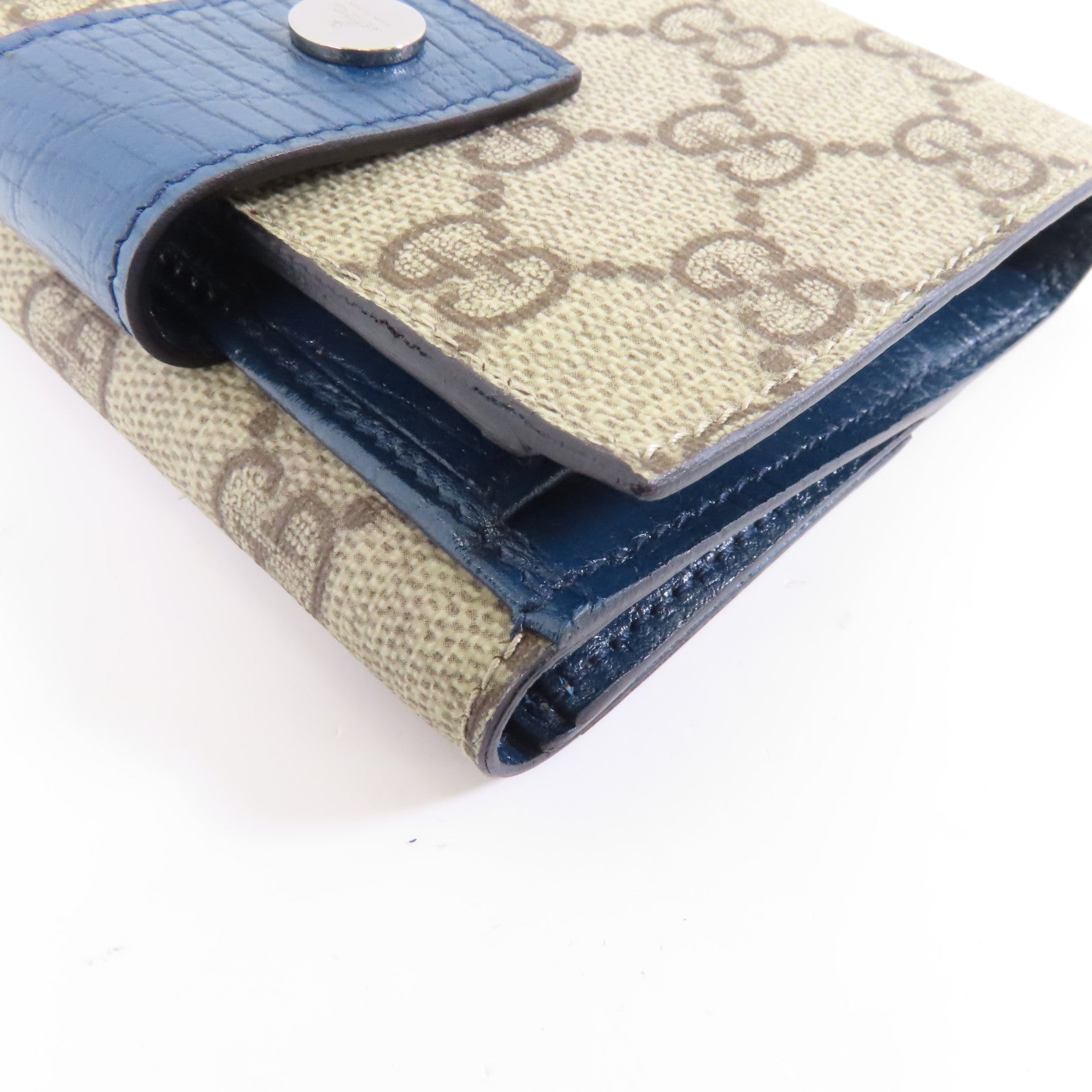 GUCCI 塗層帆布Wallet銀扣棕色/藍色