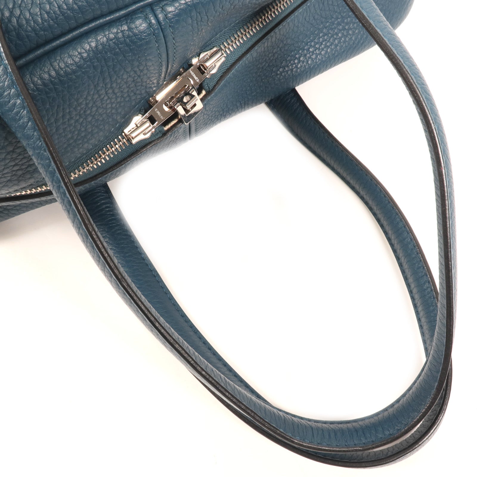 HERMES Clemence皮革Victoria 35銀扣手挽袋Cobalt