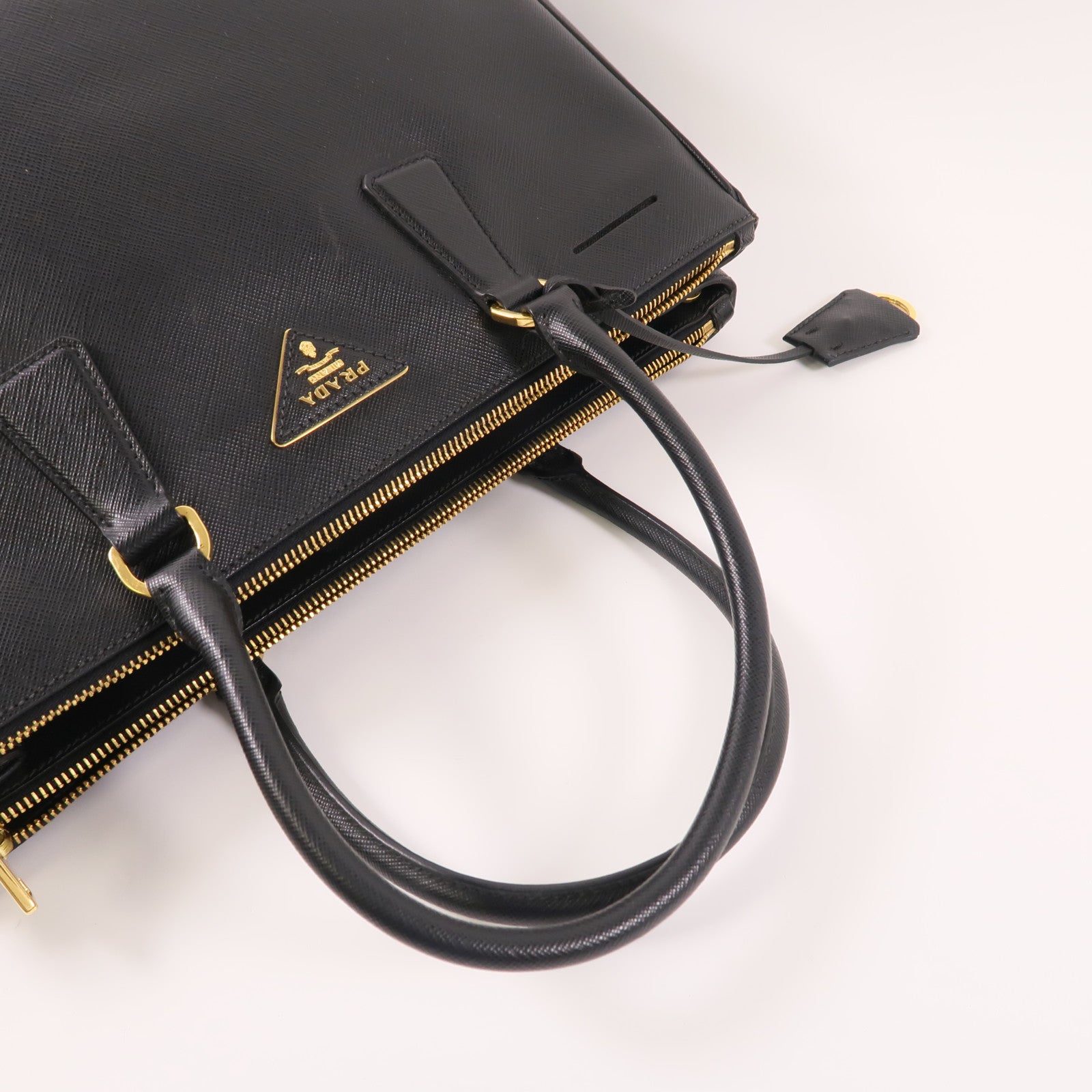 PRADA GHW Galleria 2 Way Shoulder Hand Bag BN1801 Saffiano Leather Black