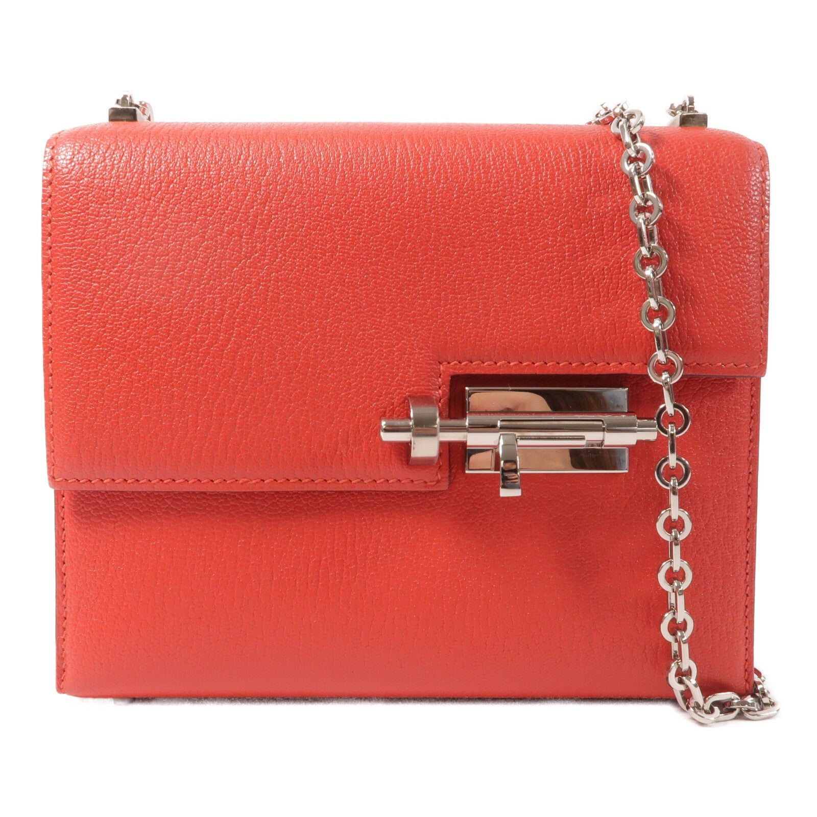 HERMES Chevre皮革Verrou Mini鏈帶肩背袋Bougainvillier