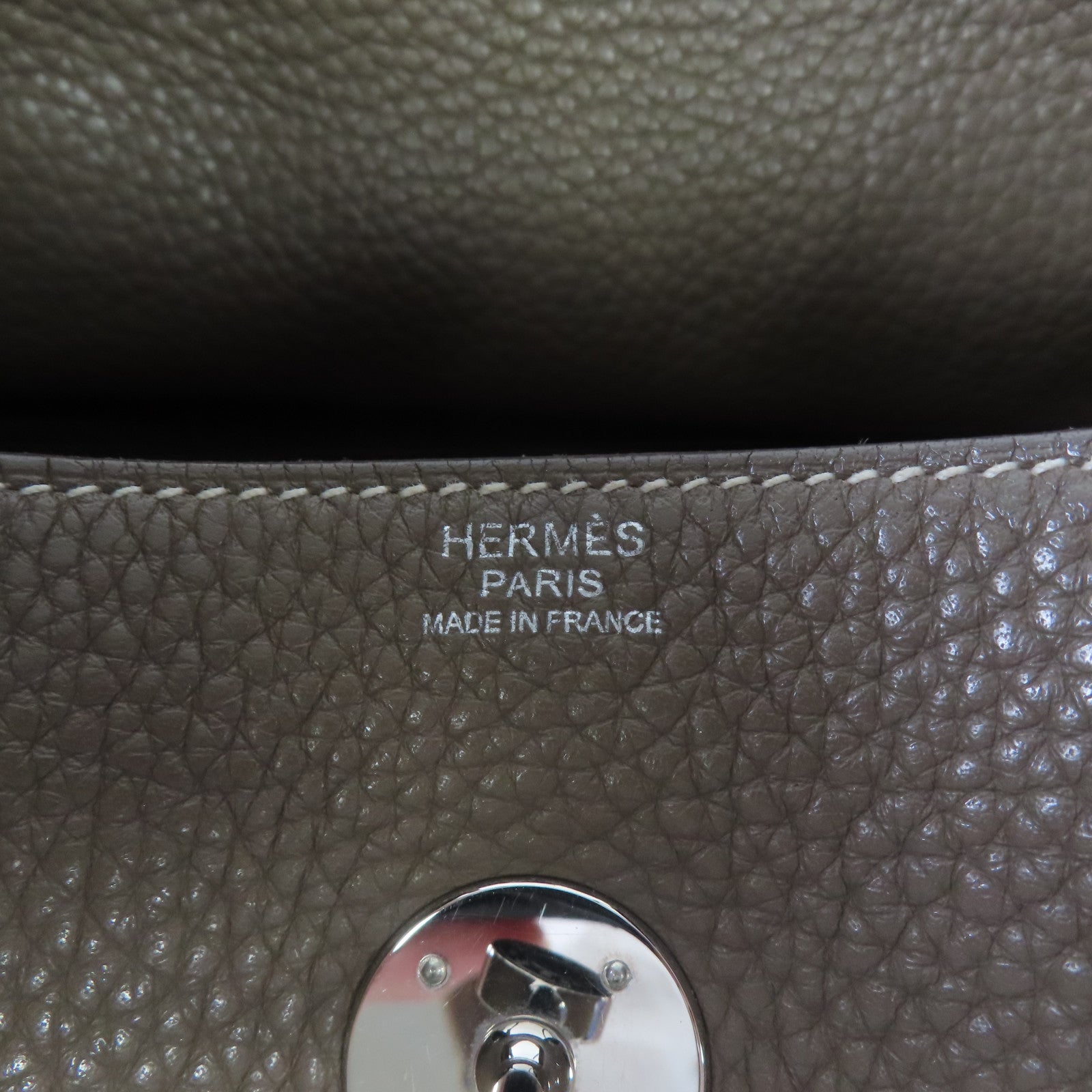 HERMES 【激減優惠】Clemence皮革Lindy 30銀扣肩背袋大象灰色