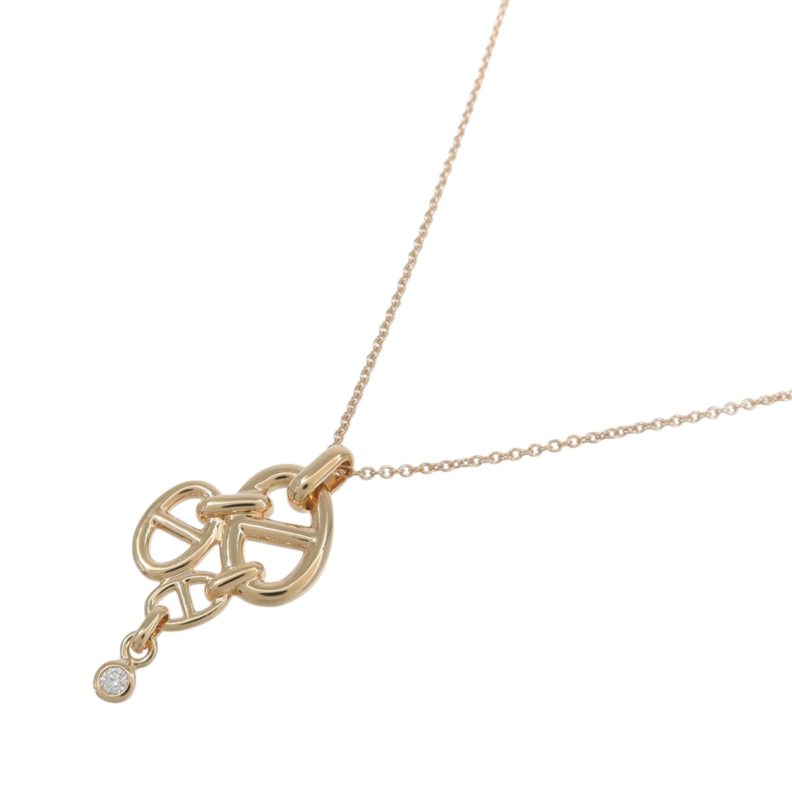 HERMES 18K玫瑰金Chaine d Ancre Chaos鑽石項鍊