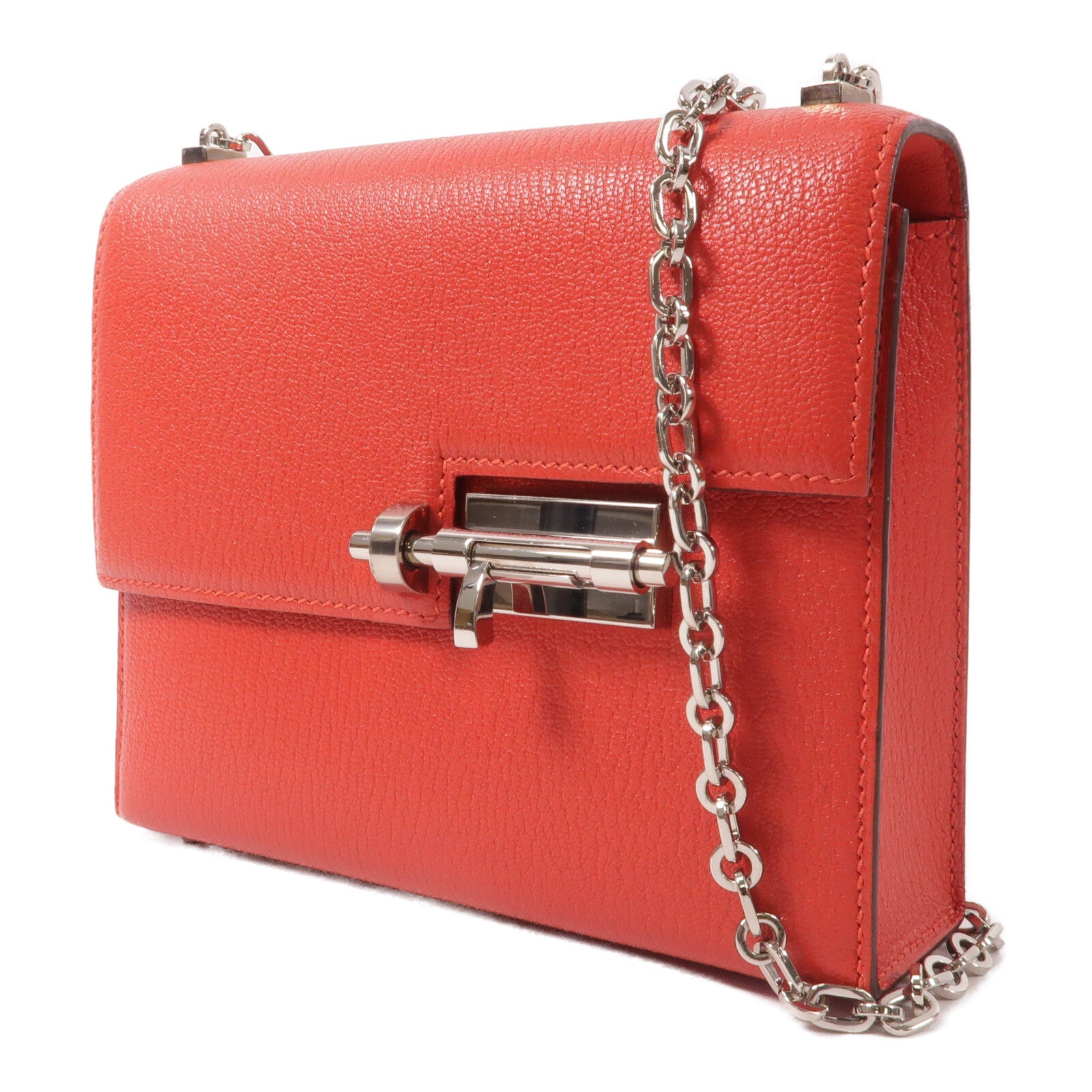 HERMES 【激減優惠】Chevre皮革Verrou Mini鏈帶肩背袋Bougainvillier