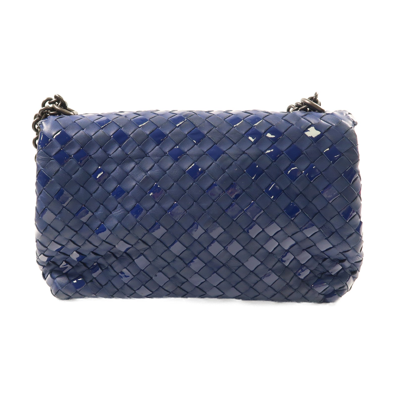 BOTTEGA VENETA 羊皮皮革Shoulder Bag黑扣鏈帶肩背袋深藍色