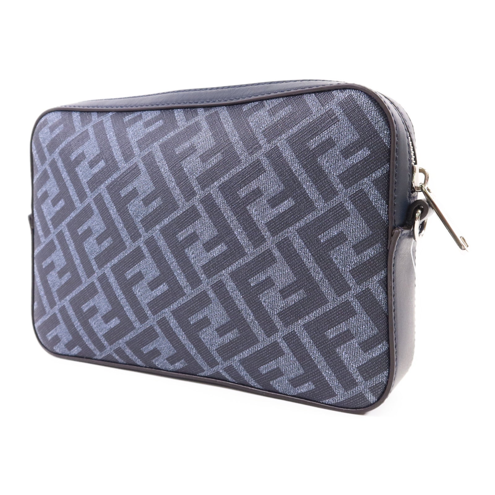 FENDI 帆布/牛皮皮革Diagonal Camera Case銀扣肩背袋