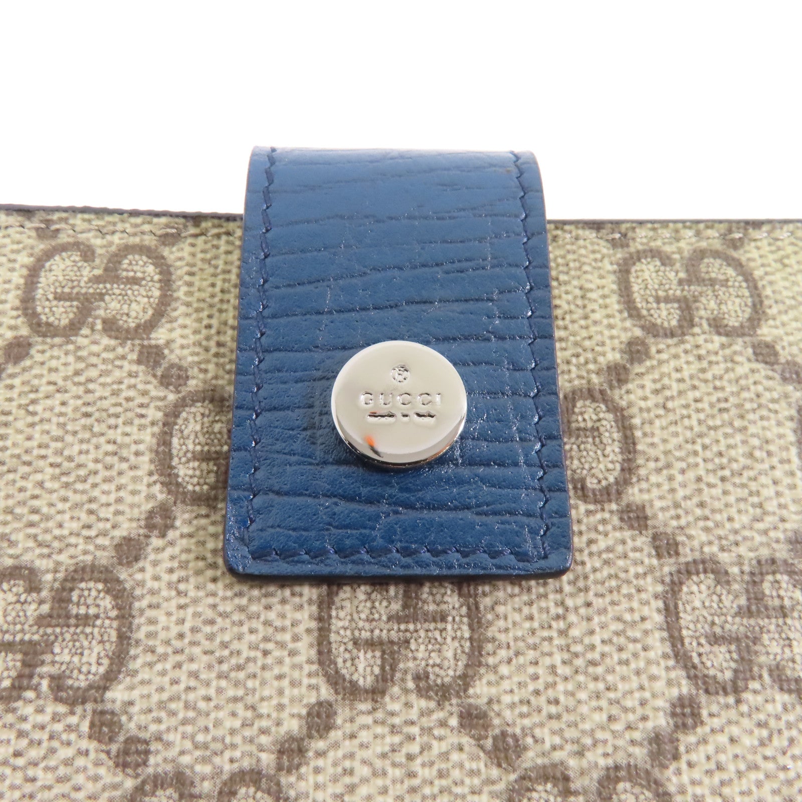 GUCCI 塗層帆布Wallet銀扣棕色/藍色