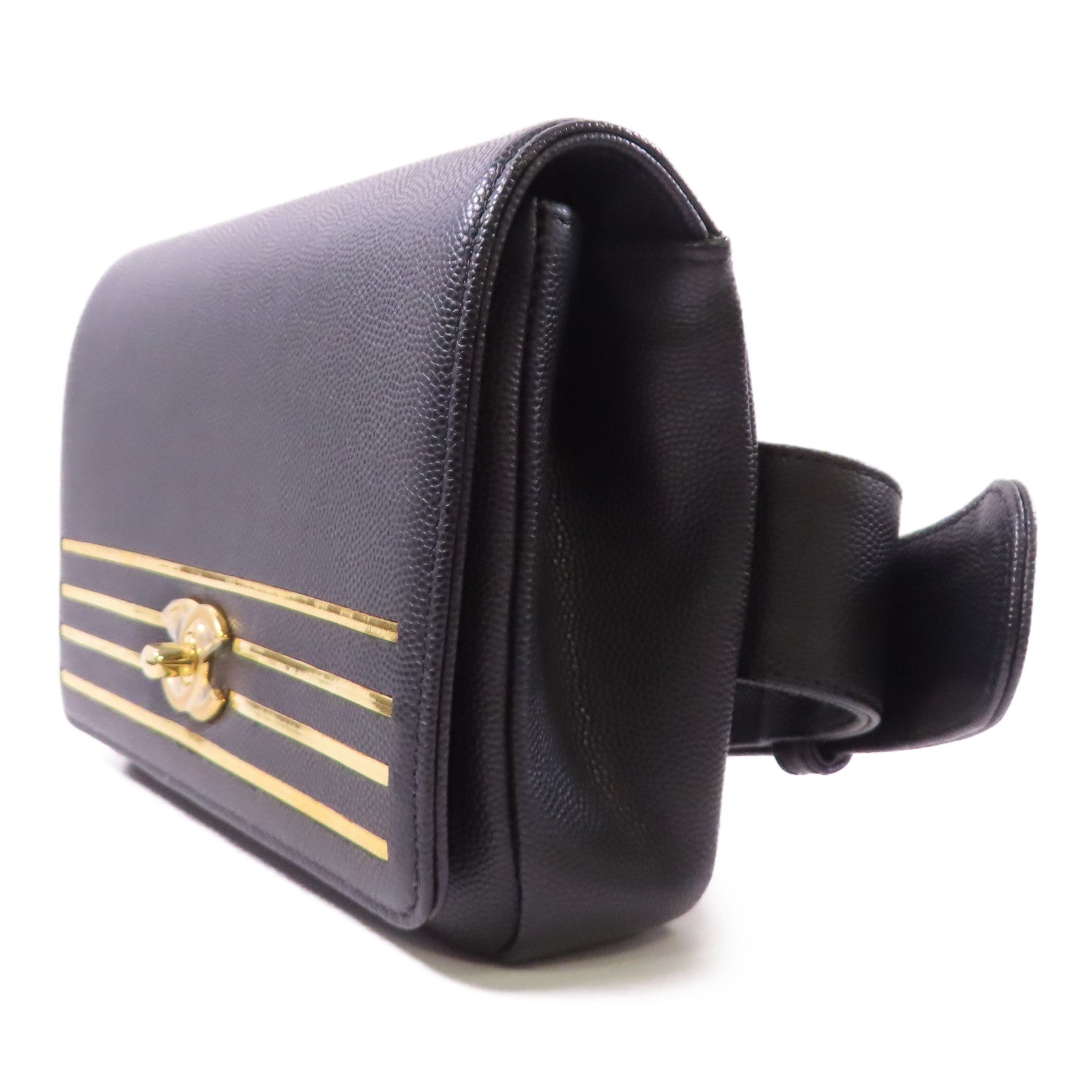 CHANEL 【激減優惠】牛皮皮革Waist Bag金扣腰包黑色